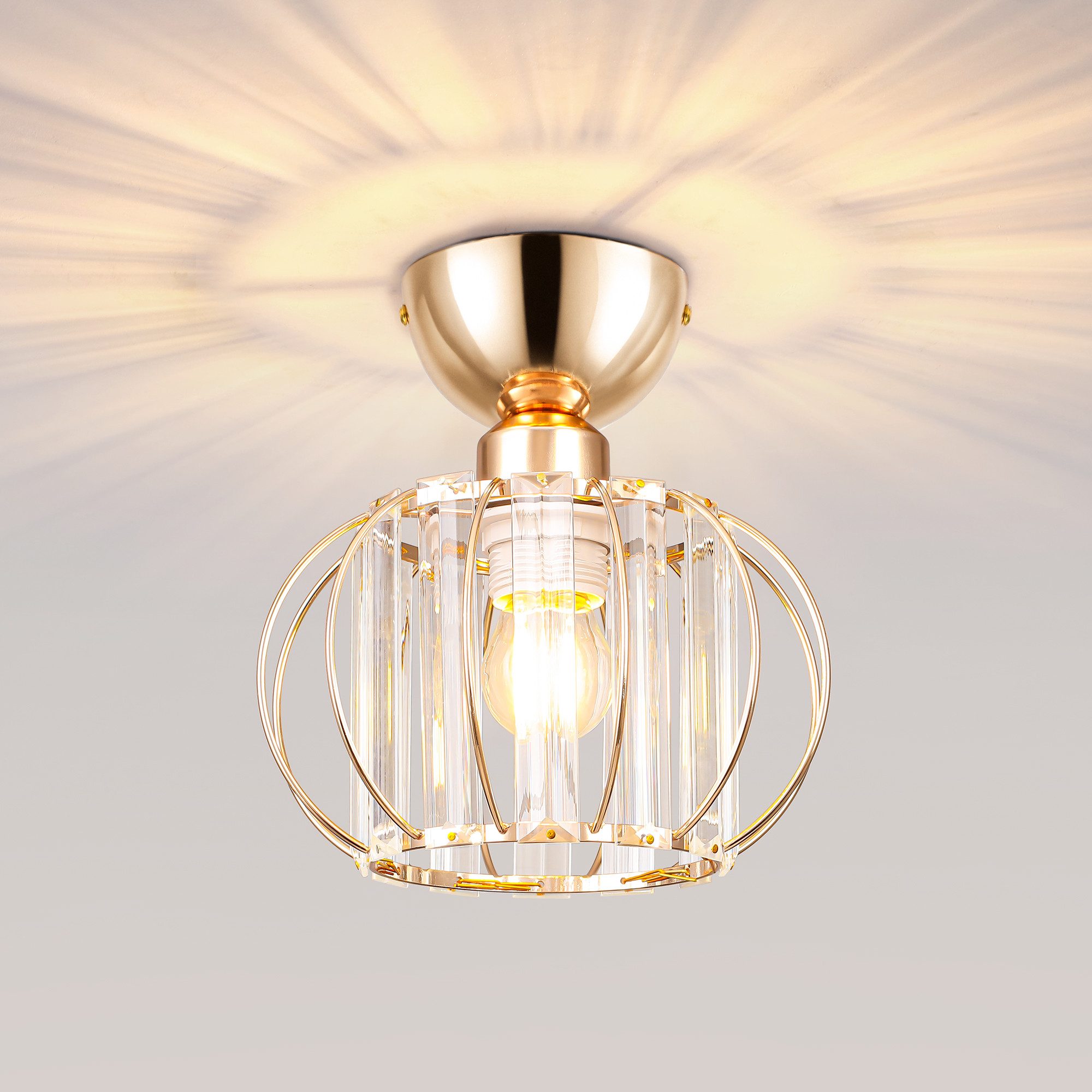 BlingBin Kronleuchter Modern Kristall Deckenleuchte Gold Deckenlampe E27 Fassung, Ø19cm, ohne Leuchtmittel, ohne Glühbirnen, Unterputz-Deckenbeleuchtung für Flur, Schlafzimmer, Wohnzimmer
