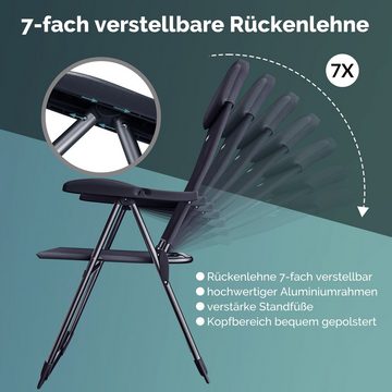 Casaria Gartenstuhl, Klappbar 2er Set 7-fach Verstellbar Alu mit hoher Rückenlehne