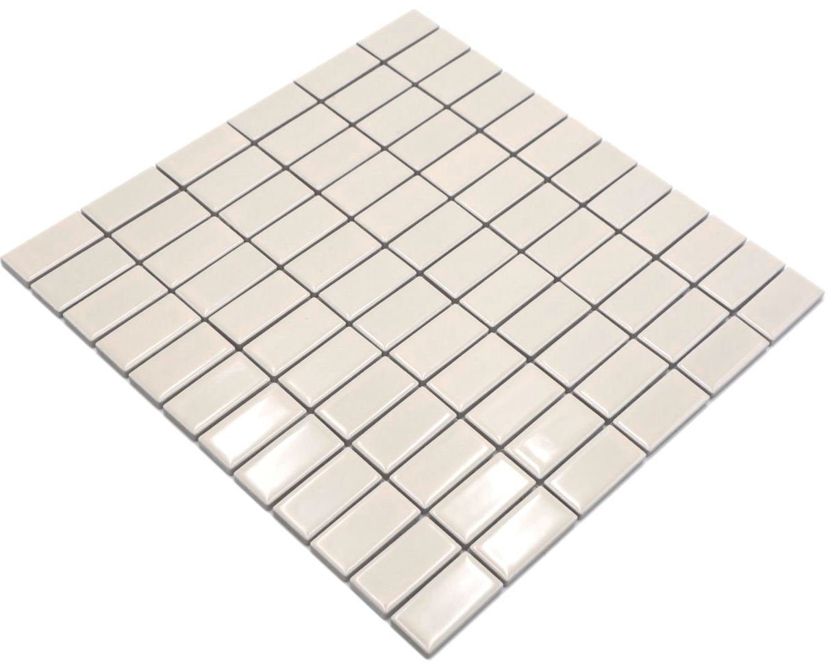 Mosani Mosaikfliesen Stäbchen Mosaik Fliese Keramik beige glänzend Fliese WC