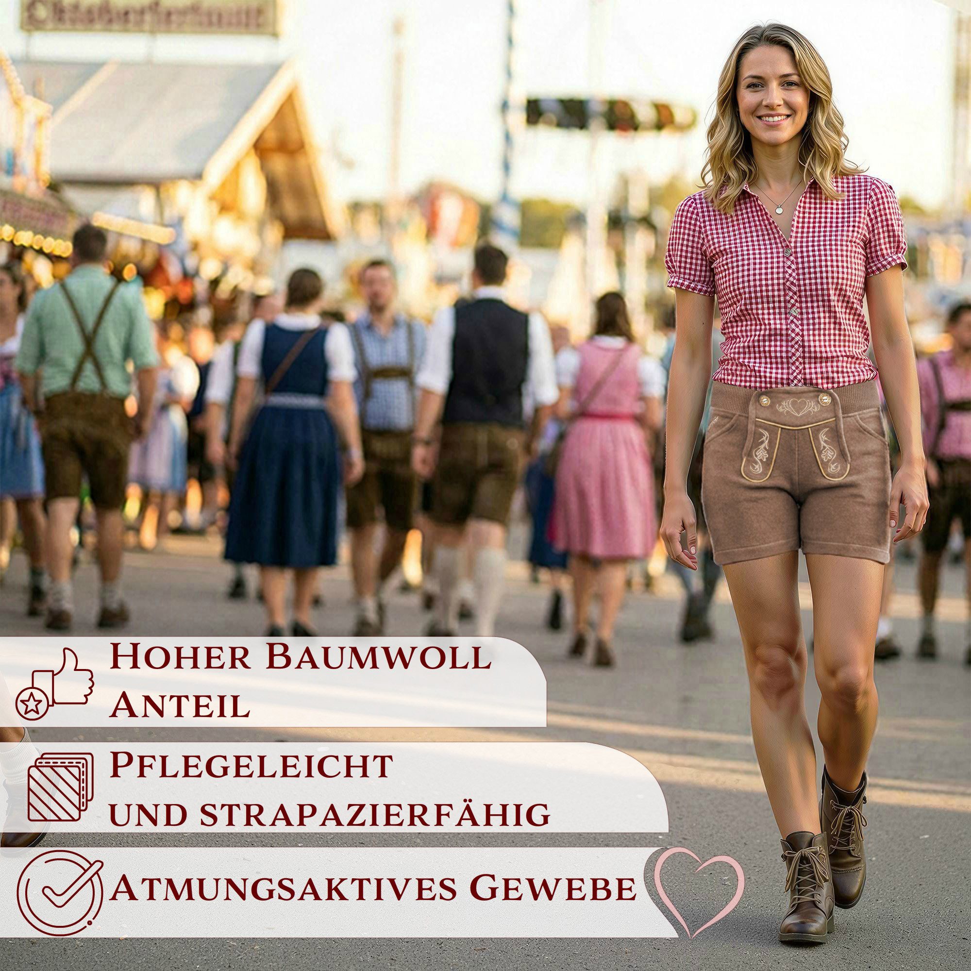 Steigenhöfer Manufaktur Lederhose Damen Lookalike - Kurze Jogginghose mit Kordelzug im Lederhosen Look Hotpants Jogging Damen Shorts Tracht - Oktoberfest Damen  – Bild 4 von 5