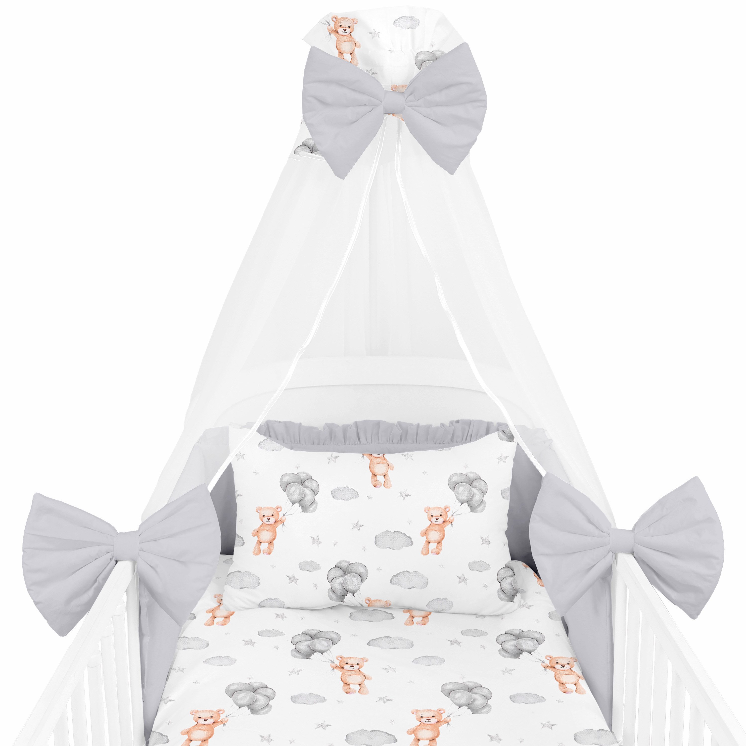 Amilian Babybettwäsche Set 7-teilig - Bettwäsche 100x135 - Kissenbezug 40x60 - mit Himmel, Chiffonhimmel, 7 teilig, Komplett-Set für Babybett, Gitterbett - Kinderbettwäsche