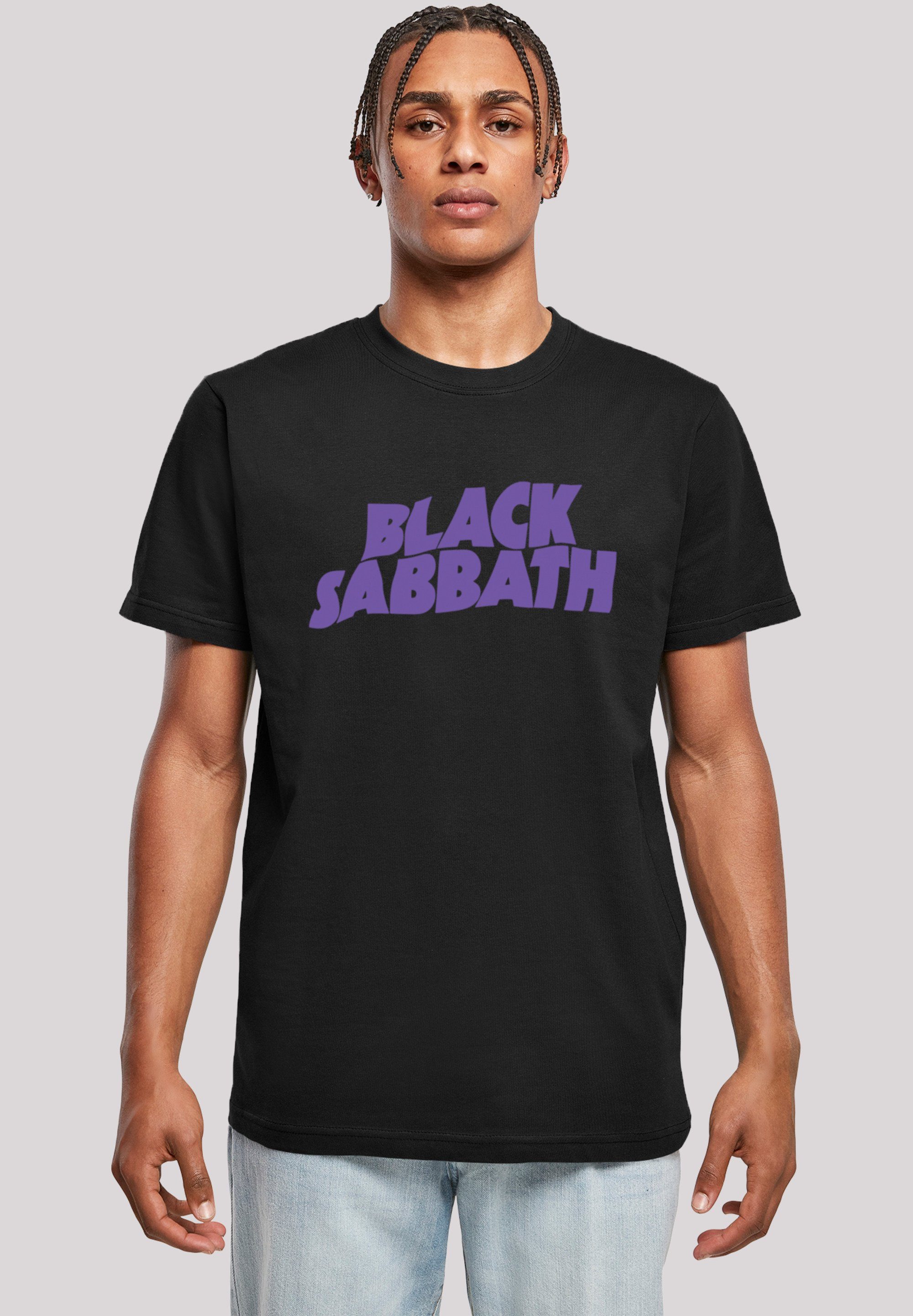 F4NT4STIC T-Shirt Black Sabbath Heavy Metal Band Wavy Logo Black Print,  Rippbündchen am Hals und Doppelnähte am Saum