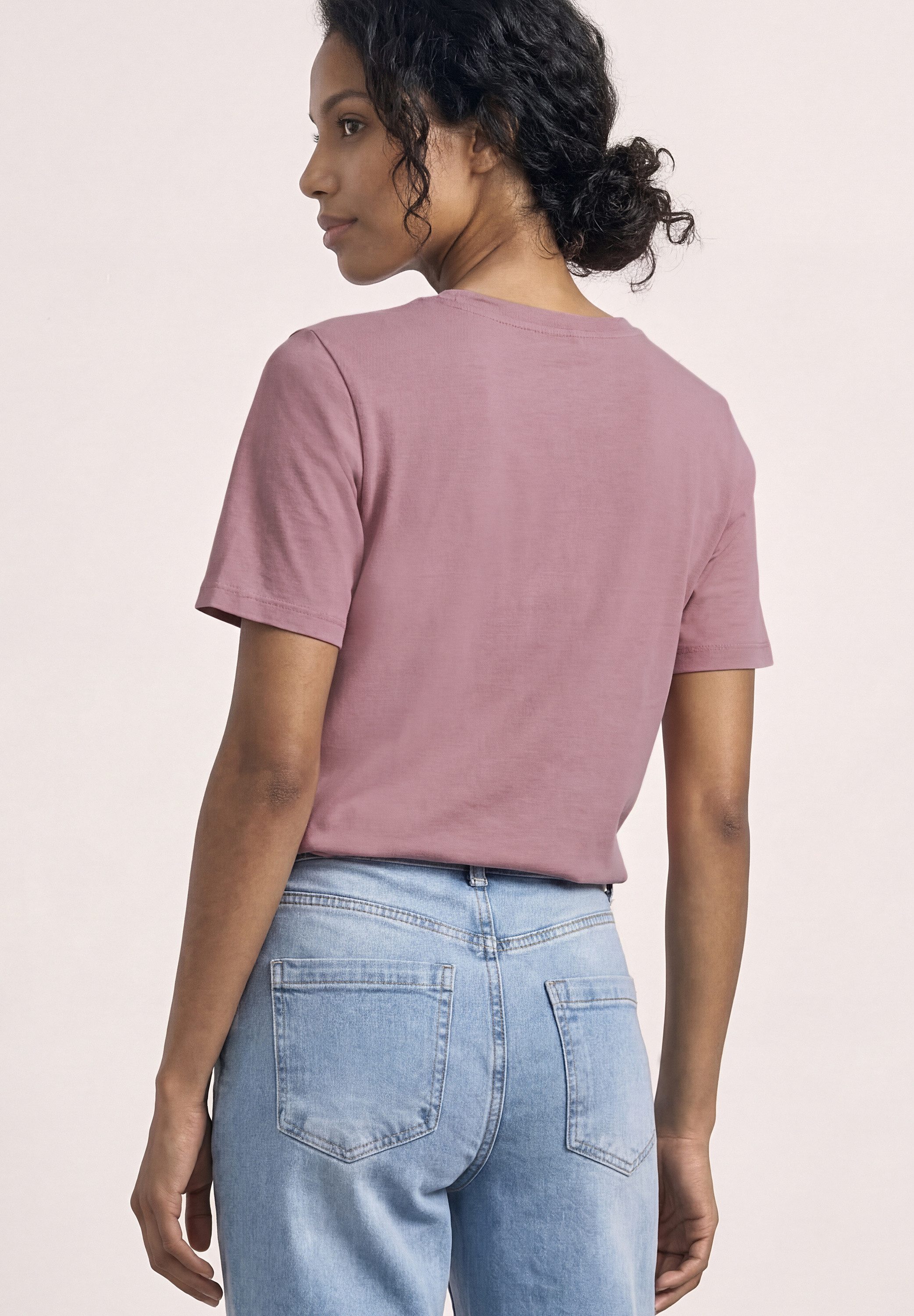 STREET ONE Kurzarmshirt Sommershirt mit Rundhals und Schmucksteinen