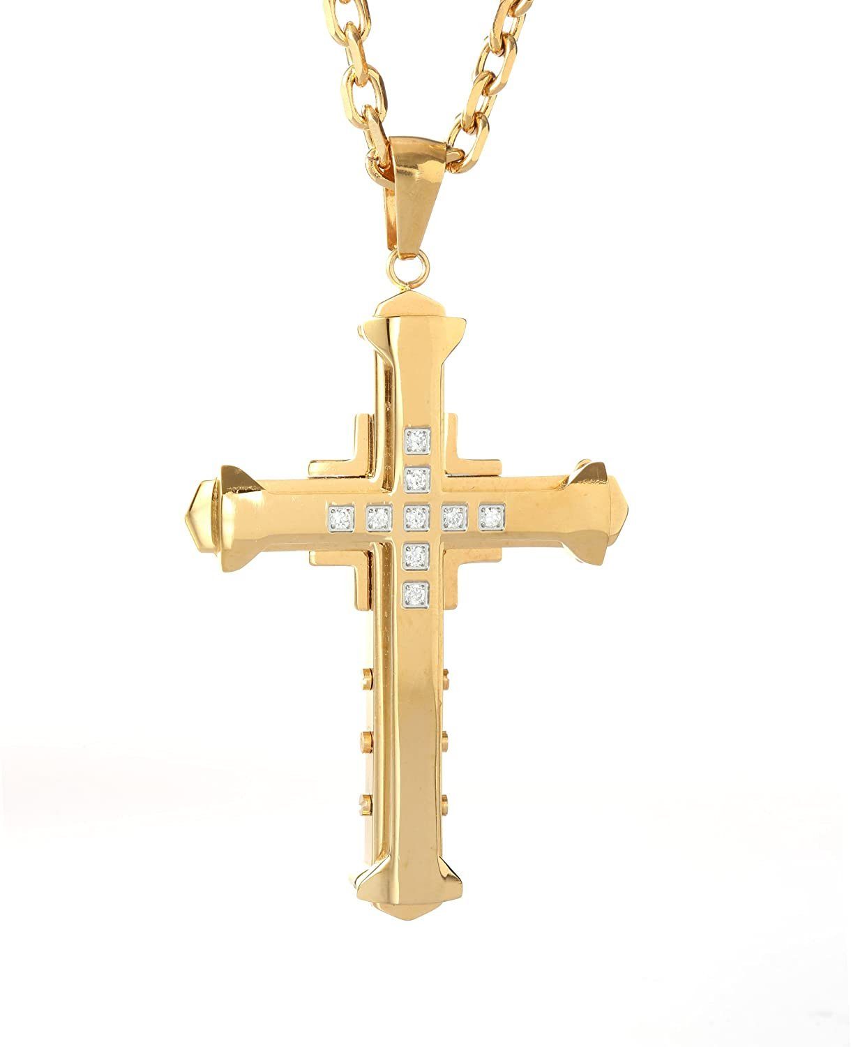 Kette mit Anhänger Karisma Edelstahl Anhänger Kreuz Massiv Gold beschichtet mit Zirkonia Steine Edelstahl Kette - DP3128.G - 55.0 Zentimeter