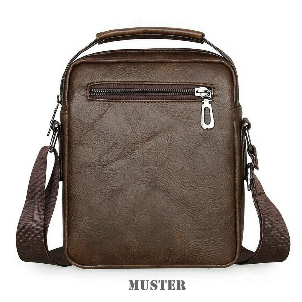 MIRROSI Schultertasche Herren Umhängetasche Kunstleder Vintage – Crossbody mit Tragegriff, ca.20x18x6cm, Reißverschlussfächern & verstellbarem Gurt – Bild 4 von 4