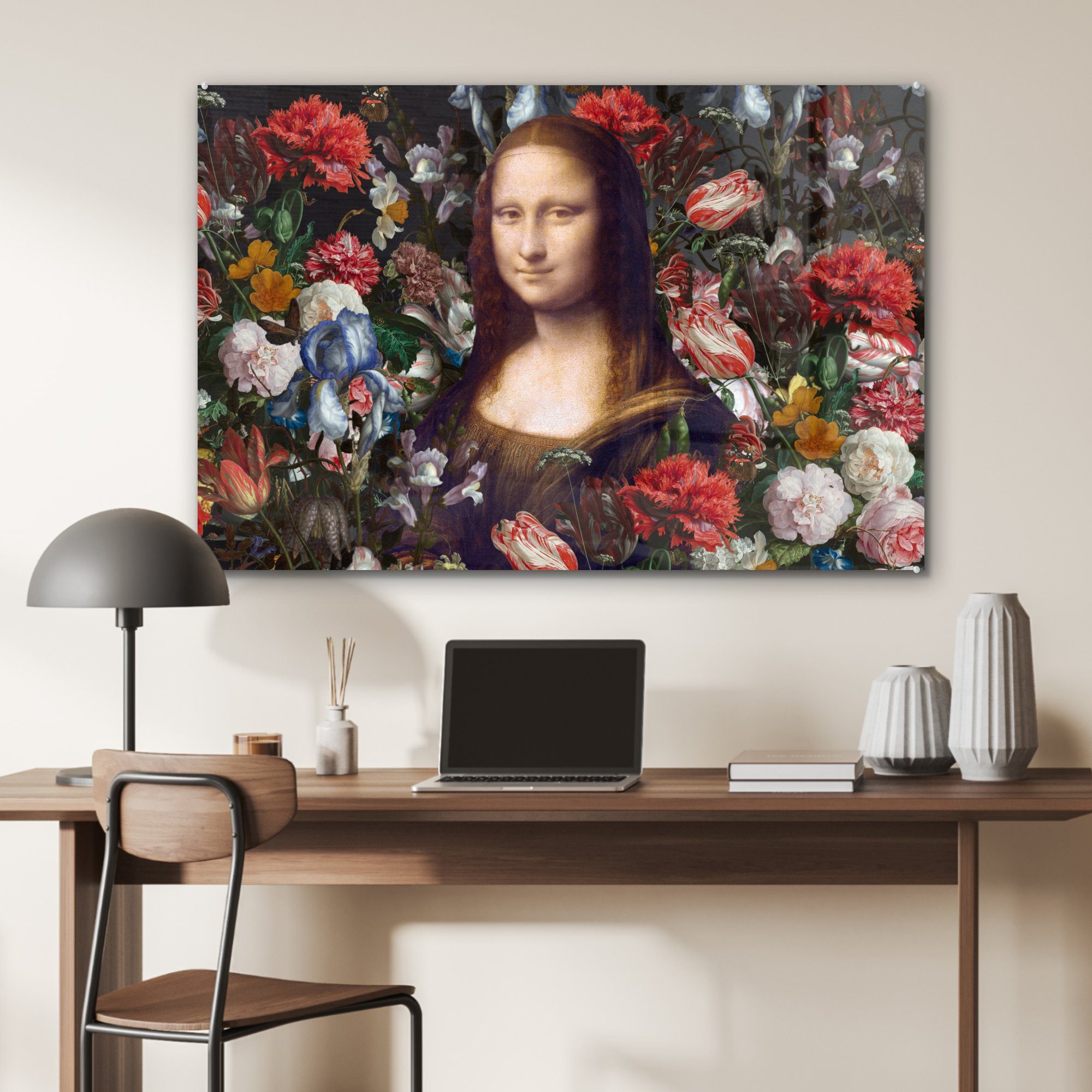 St), - Acrylglasbilder - Vinci Leonardo Wohnzimmer bunt MuchoWow da & Acrylglasbild Blumen, Schlafzimmer (1 Mona Lisa