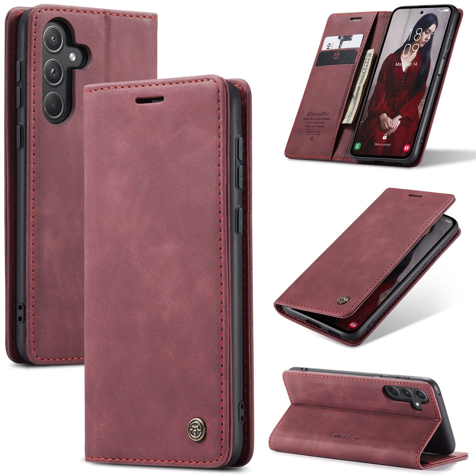 SmartUP Smartphone-Hülle für Samsung Galaxy A55 5G Klapphülle Fliphülle Tasche Case Smart Cover 6,6 Zoll, Integrierte Standfunktion, zwei Kartenfächer