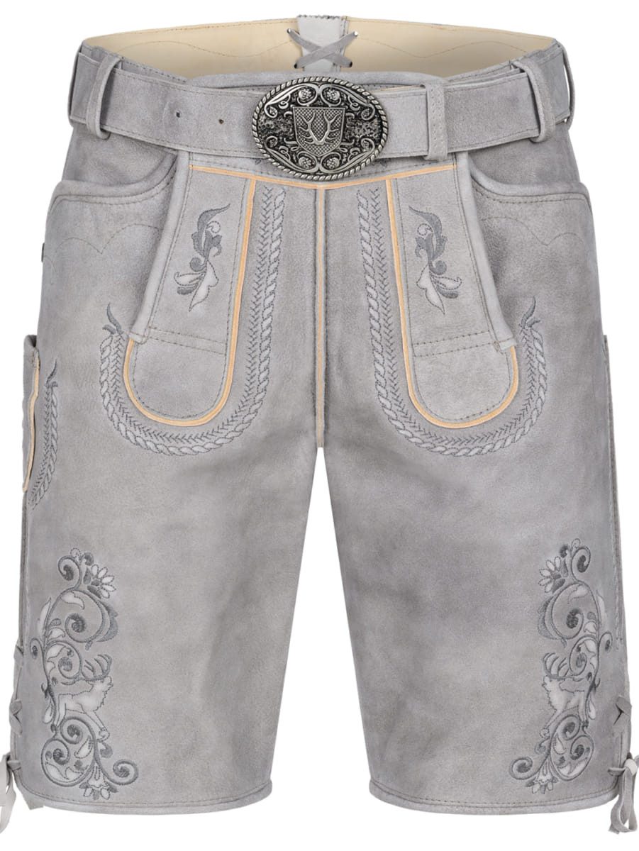 Krüger Lederhose Lederhose Norwin mit Gürtel hellgrau