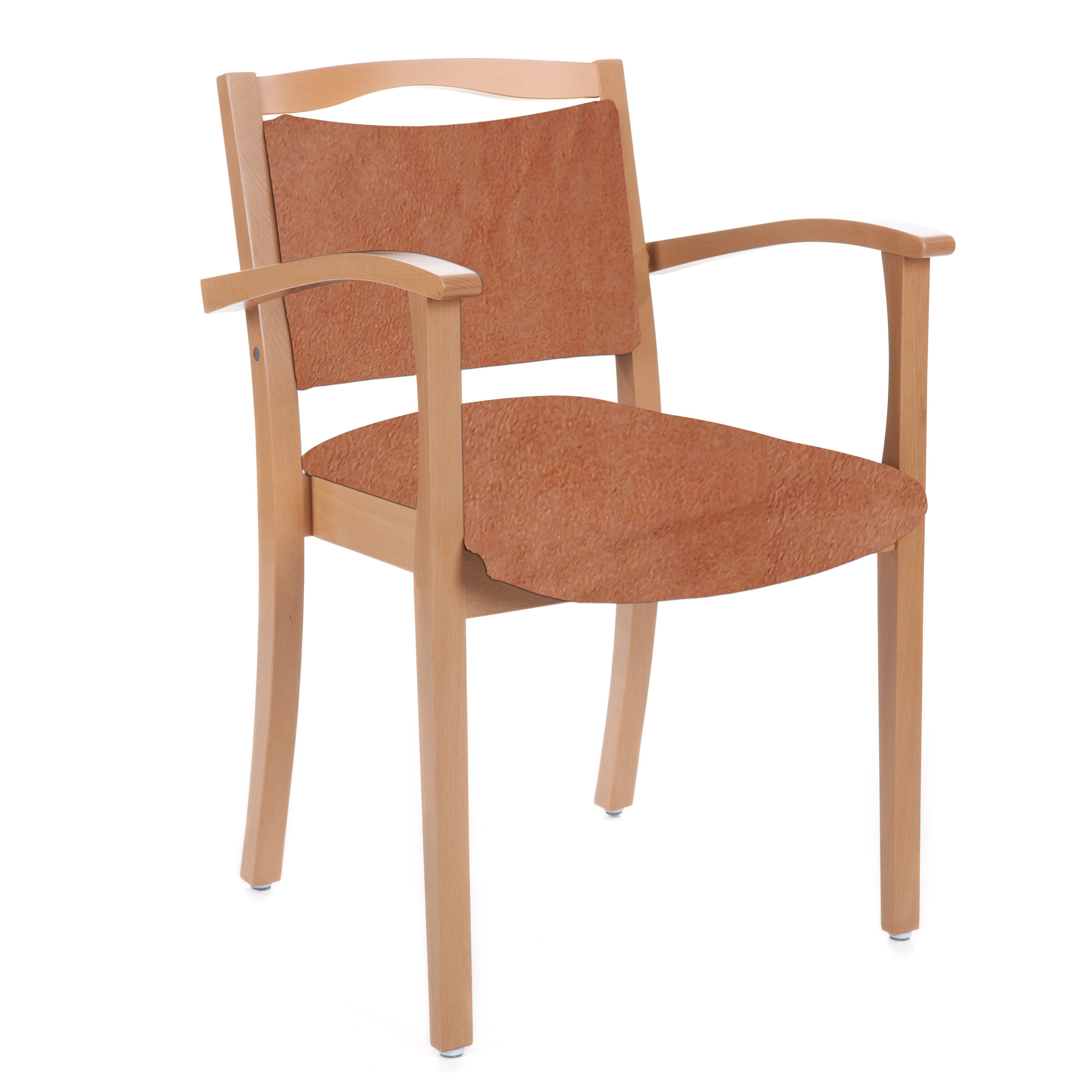 einrichtungsdesign24 Armlehnstuhl 4-Fuß Hüftstuhl Alexander Blieskastel Seniorenstuhl Pflegestuhl, Gestell aus Massivholz, stapelbar Pfirsich | Stühle