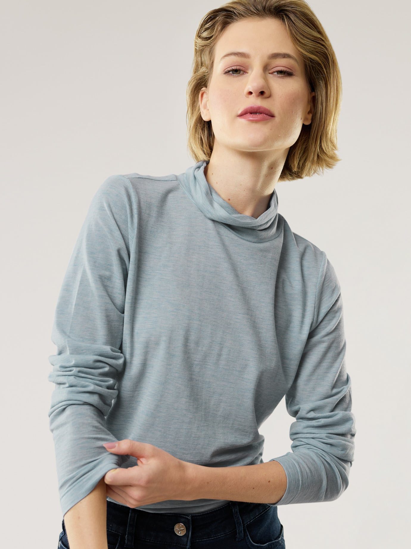Walbusch Rollkragenpullover Damen Premium Rolli Wollmix Langarm Lyocell Wolle Elasthan Rollkragen-Shirt Wollmix, extraweich, maschinenwaschbar, meliert