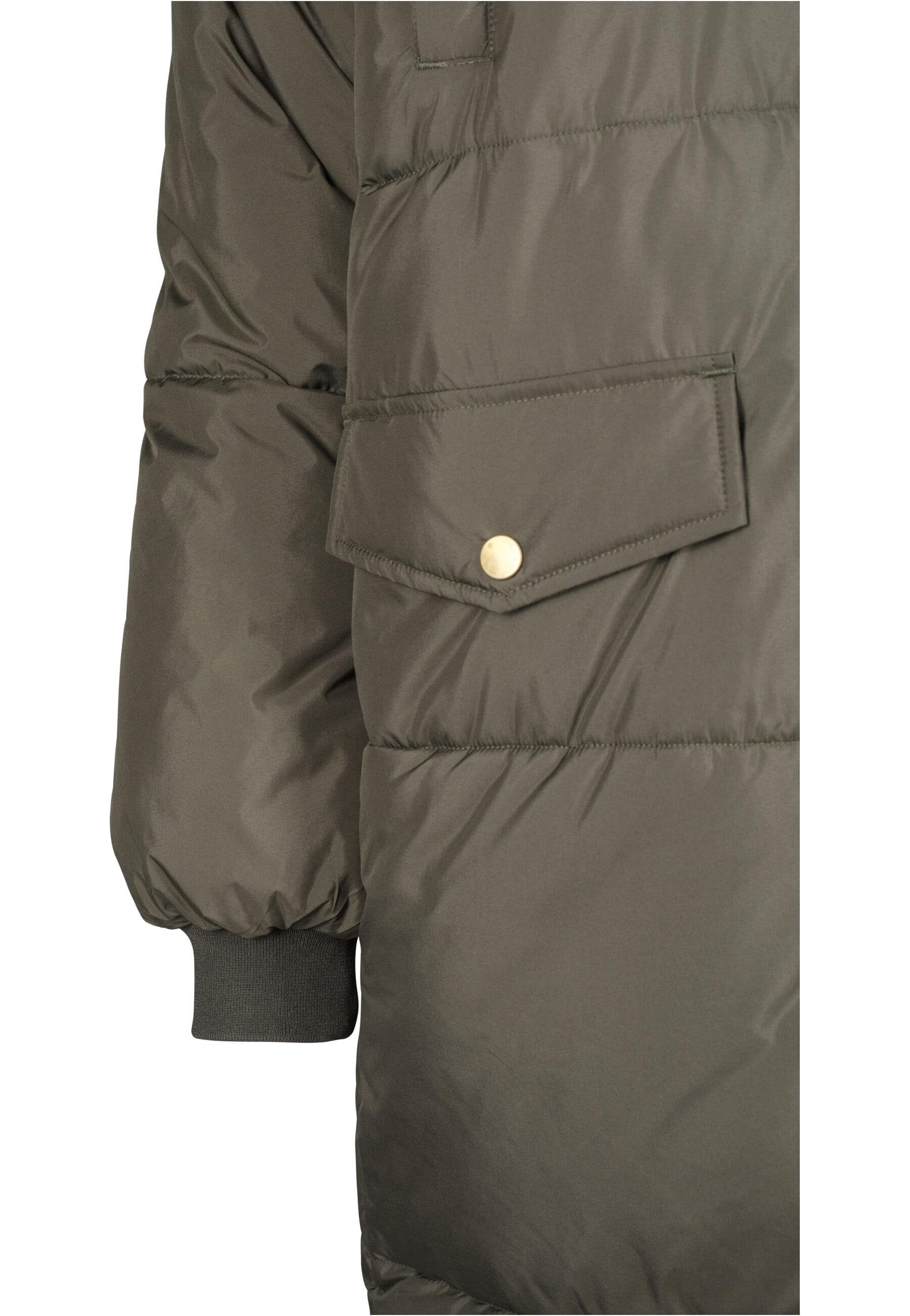 URBAN CLASSICS Outdoorjacke darkolive/beige Faux Fur Coat Damen Puffer (1-St) Oversize Ladies
