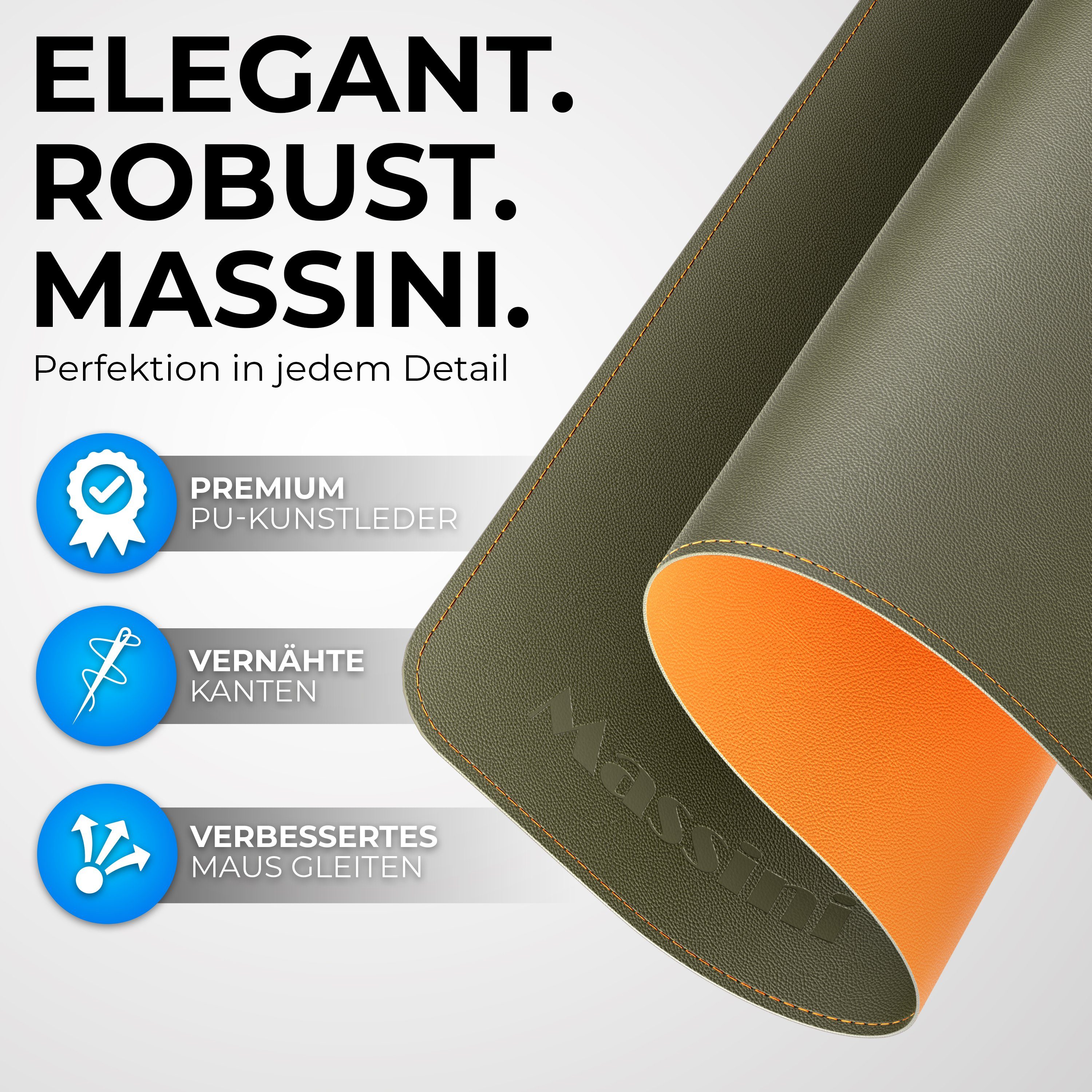 Massini Schreibtischunterlage Edles Mauspad Lederoptik Design XXL vernähte Kanten, doppelseitig