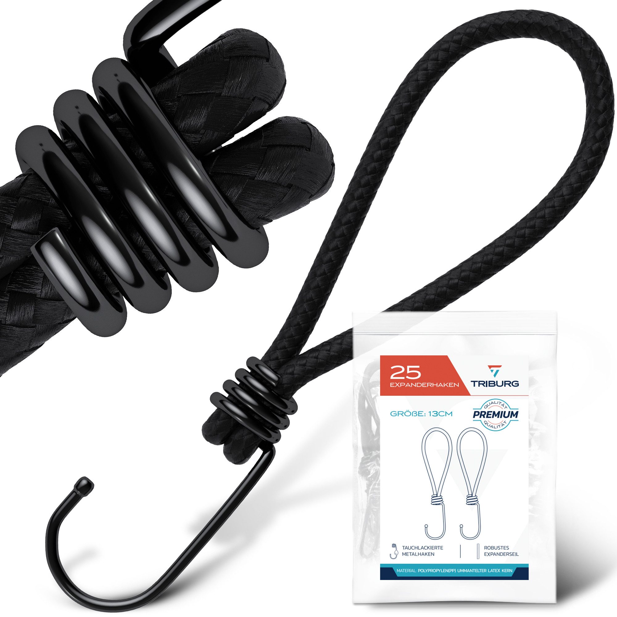 TRIBURG Spanngurt TRIBURG Expander mit Haken [25 Stück] l Spanngummi mit Haken Universal Gummispanner mit Haken für Outdoor und Haushalt