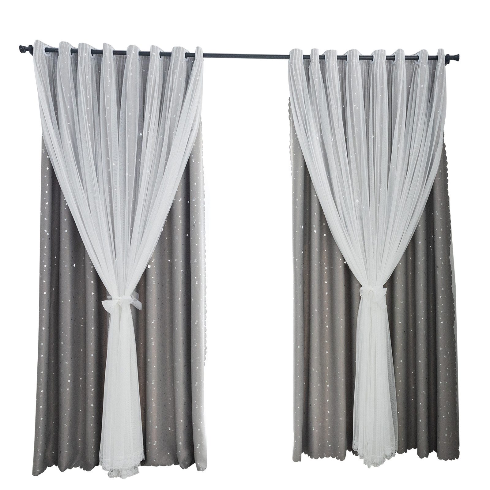 Rosnek Gardine Sterne Fenster Vorhang, Bogen Garn Tüll, Doppellagig,Hollow- günstig online kaufen
