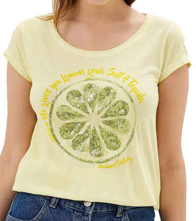 Stitch & Soul T-Shirt »STITCH & SOUL Sommer T-Shirt glitzerndes Damen Pailletten-Shirt Rundhals-Shirt Pastell Gelb«