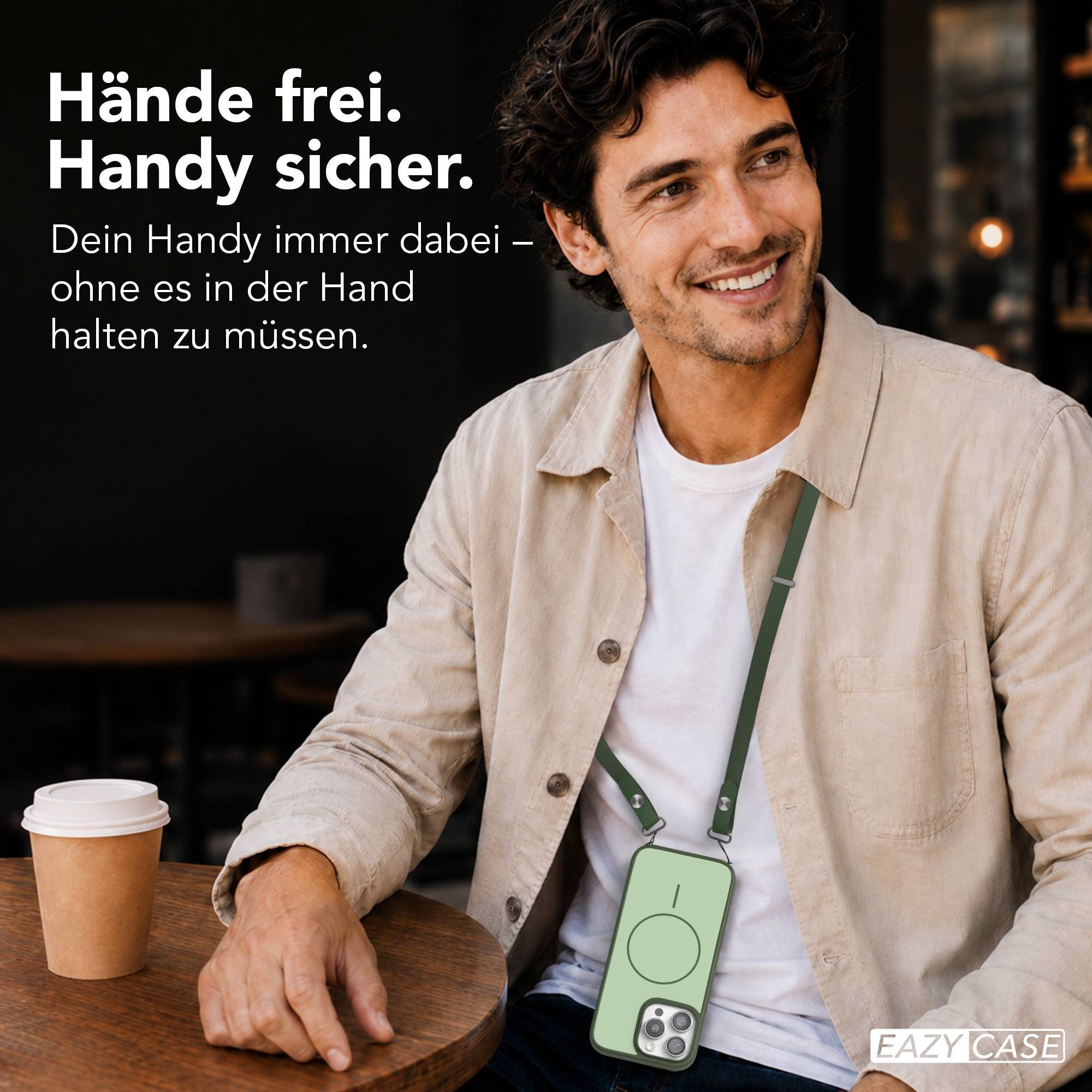 EAZY CASE Handykette Outdoor Case Thin MagSafe mit Band für Apple iPhone 16 Pro Max 6,9 Zoll, Outdoor Handyhülle mit schmalem MagSafe Ring und Trageband Grün