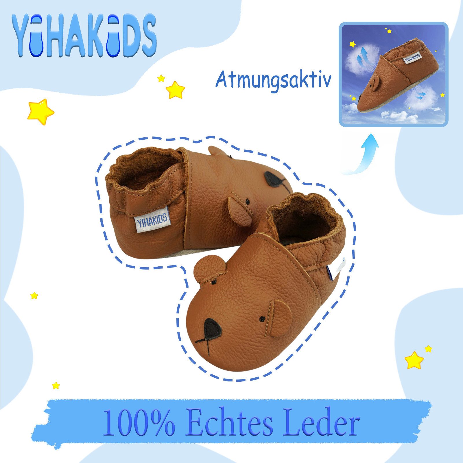 Yihakids Yihakids Baby Lauflernschuhe – Weiche Lederpuschen, Rutschfest Krabbelschuh