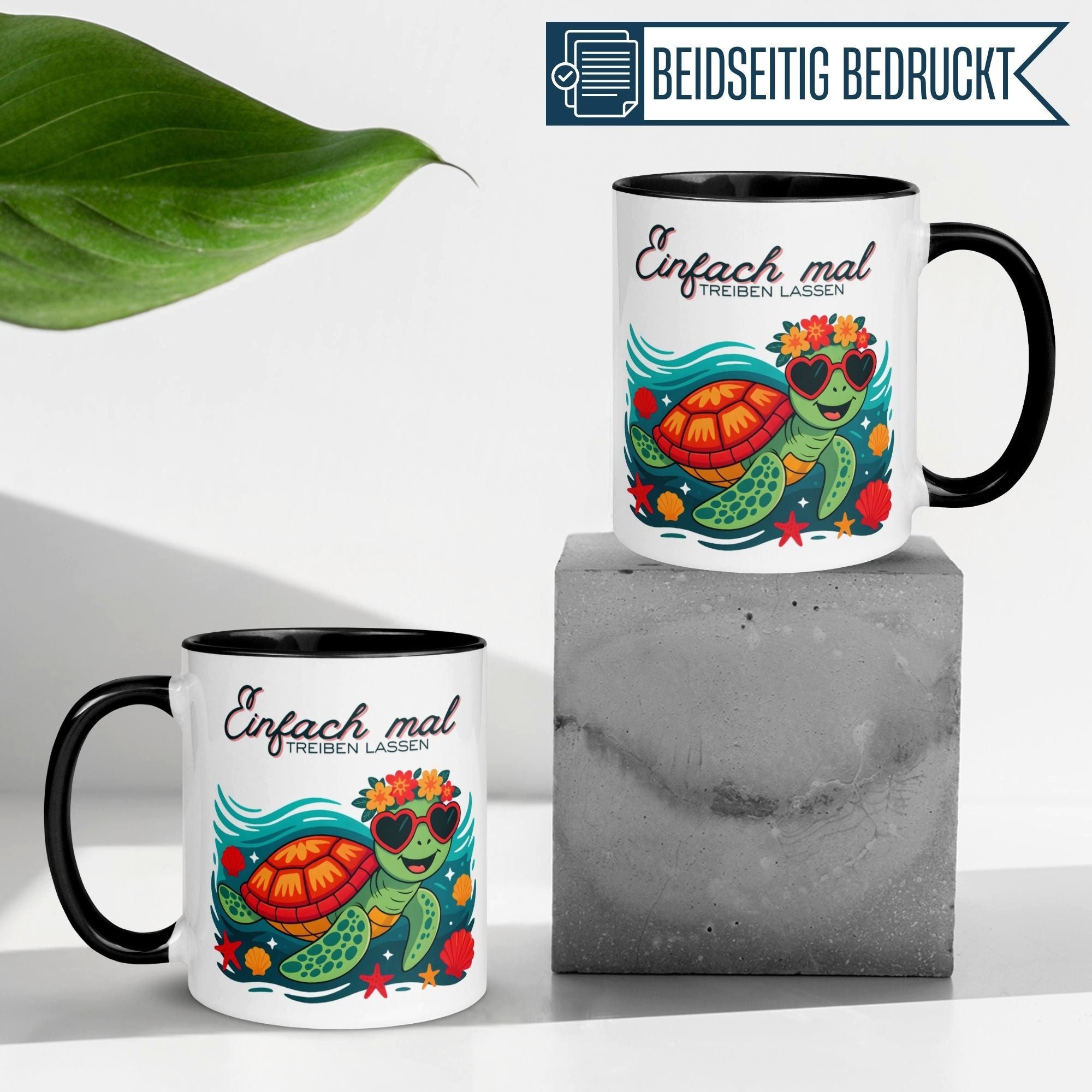Momentals Tasse Schildkröte – „Einfach mal treiben lassen“ – Anti Stress Geschenk, Gratis Versand · Links-&Rechtshänder · Spülmaschinenfest