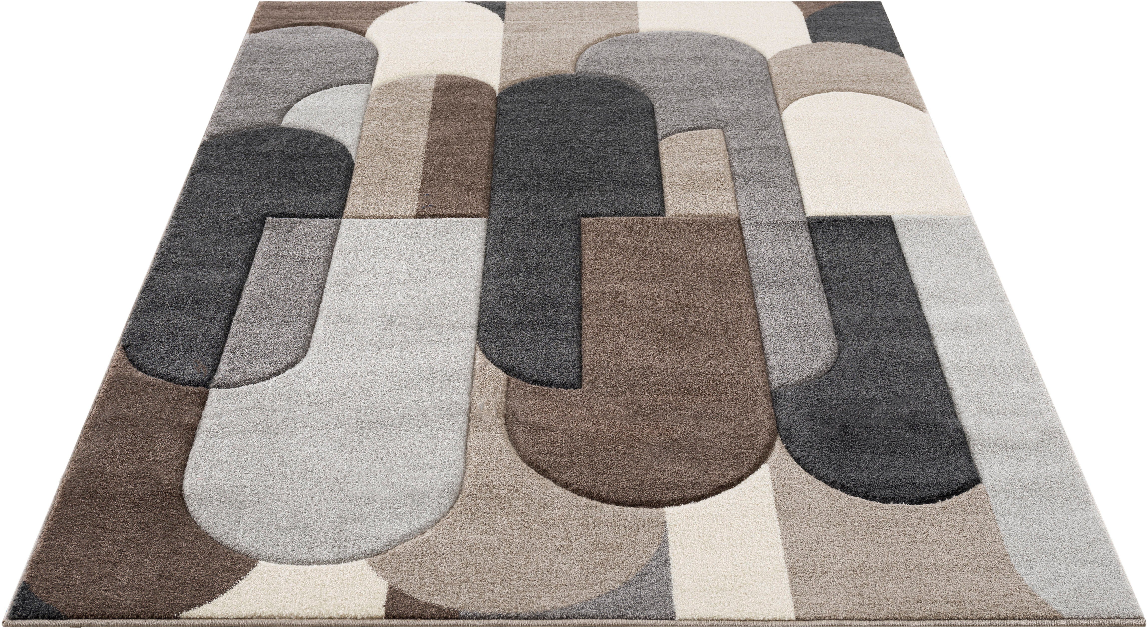 Teppich Pautz, my home, rechteckig, Höhe: 14 mm, handgearbeiteter Konturenschnitt, Hoch-Tief-Effekt, wende-Teppich braun | Kurzflor-Teppiche