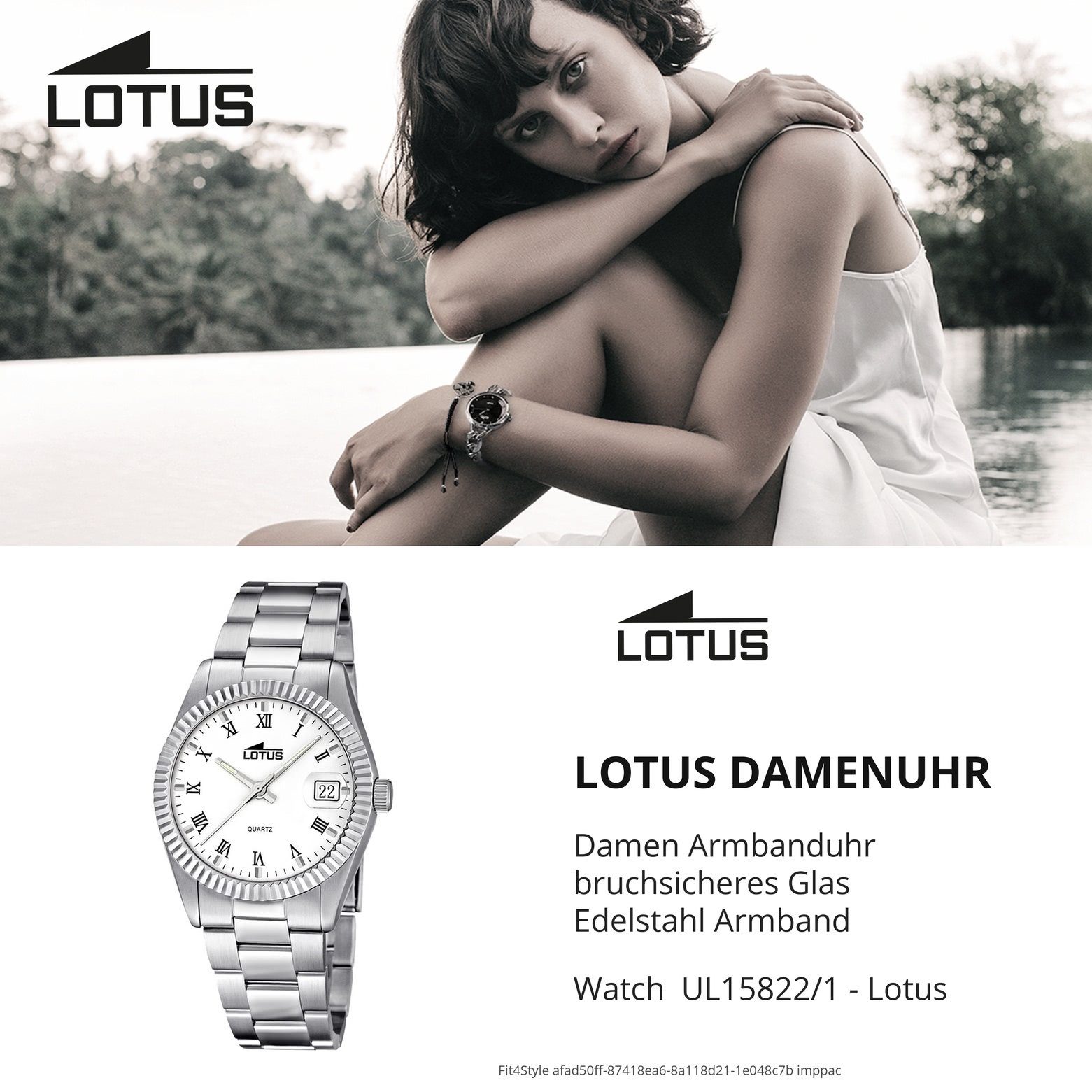 Lotus Quarzuhr Lotus silber klein Damen rund, Uhr 29,7mm), Edelstahlarmband Fashion Armbanduhr L15822/1, (ca. Damen