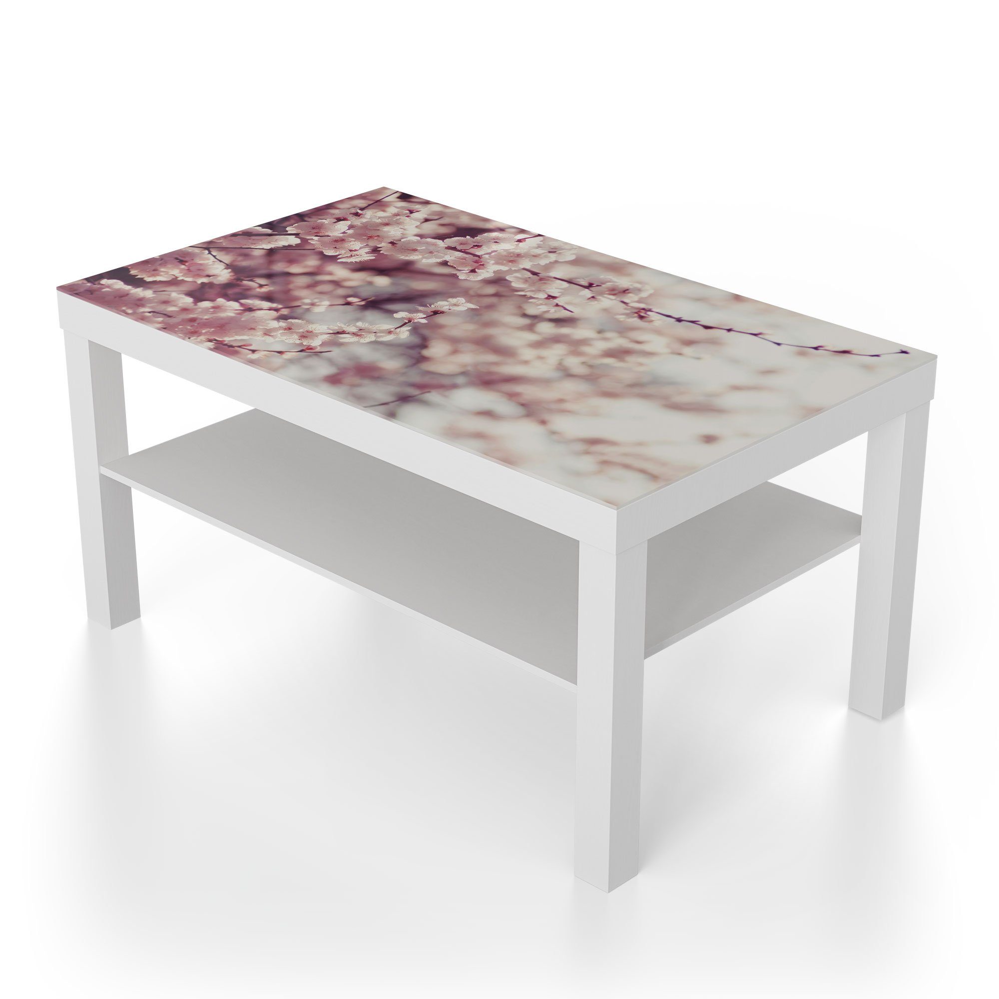 'Kirschblütenzweige', modern Glas Beistelltisch Weiß Glastisch Couchtisch DEQORI