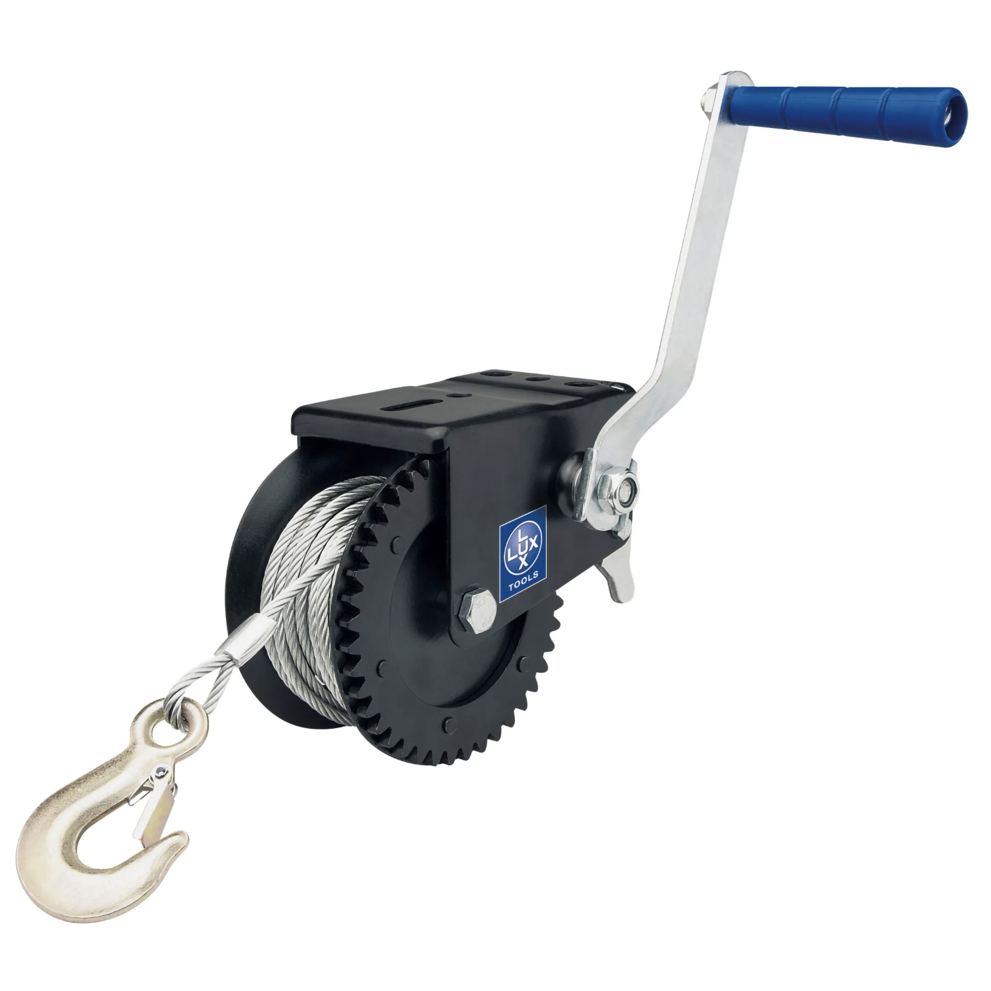 LUX-TOOLS Seilwinde LUX Handseilwinde SW-720 (720 kg) Handwinde, mit 10 m Stahlseil & Sicherheitshaken, Ratschenmechanik, manuell