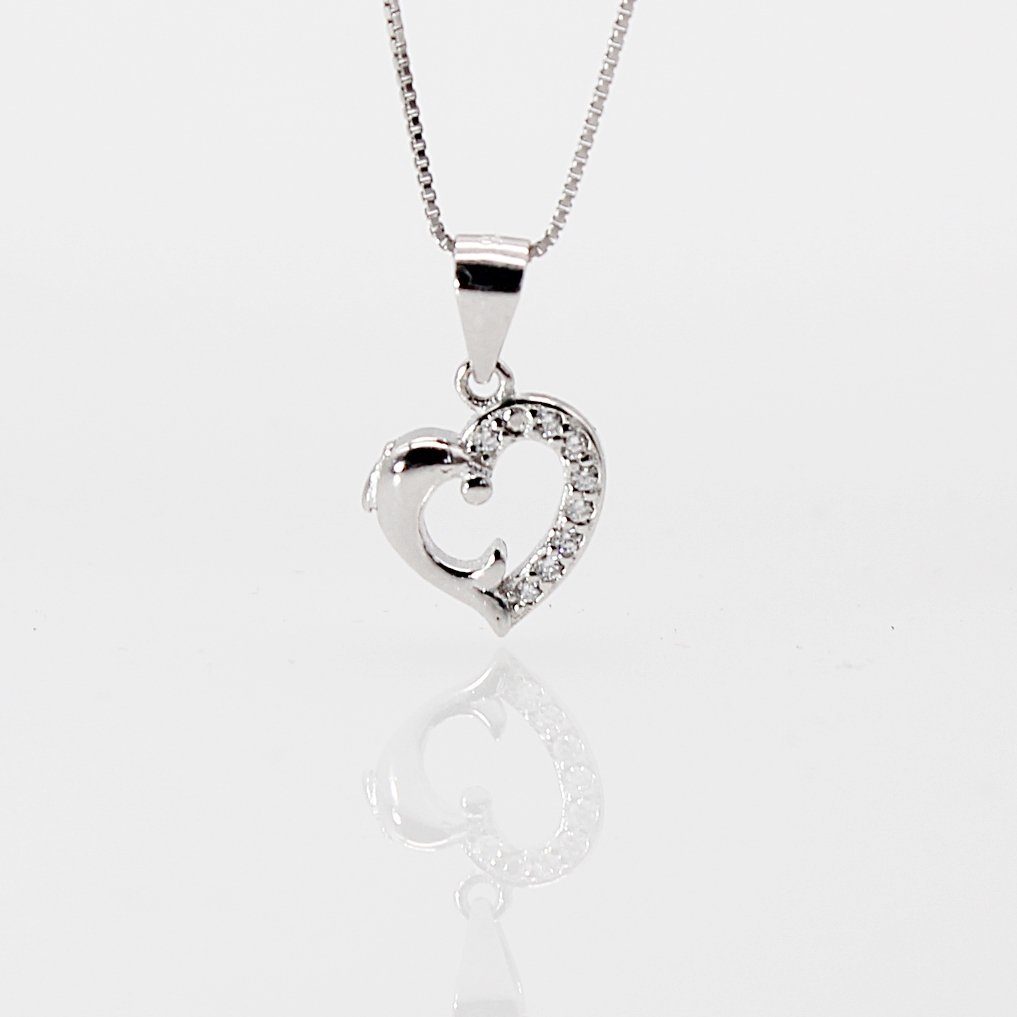 ELLAWIL Silberkette Kette mit Herz Anhänger Herzkette Damen Mädchen Anhänger Zirkonia (Kettenlänge 45 cm, Sterling Silber 925), inklusive Geschenkschachtel | Silberketten