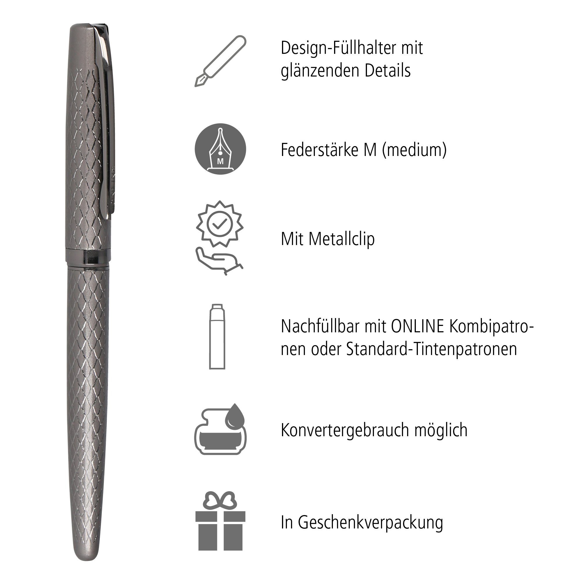 Eleganza Geschenkbox Online Titan Füller in Diamond Füllhalter, Pen