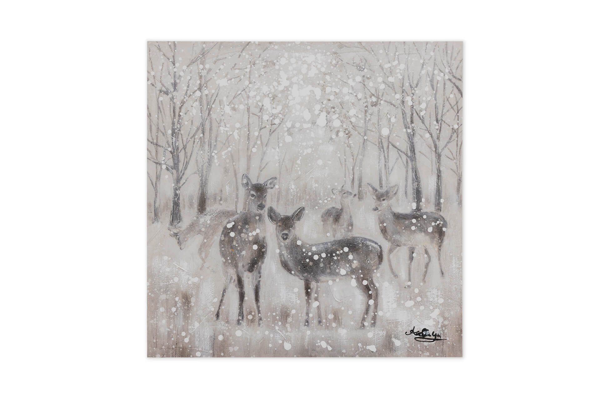 KUNSTLOFT Gemälde Snowy Wandbild Leinwandbild Forest 100% Wohnzimmer cm, 60x60 HANDGEMALT