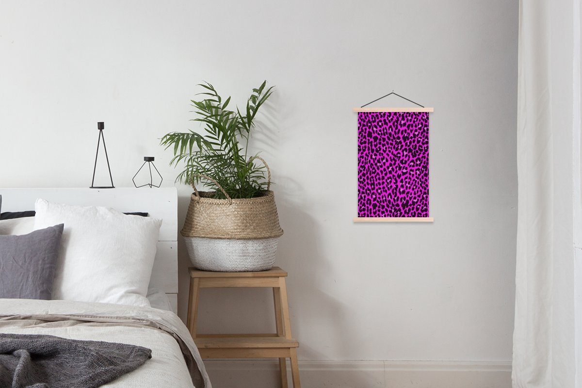 Wohnzimmer, Magnetisch (1 MuchoWow Textilposter St), Bilderleiste, Leopard - Pelz Posterleiste, für Rosa, - Poster