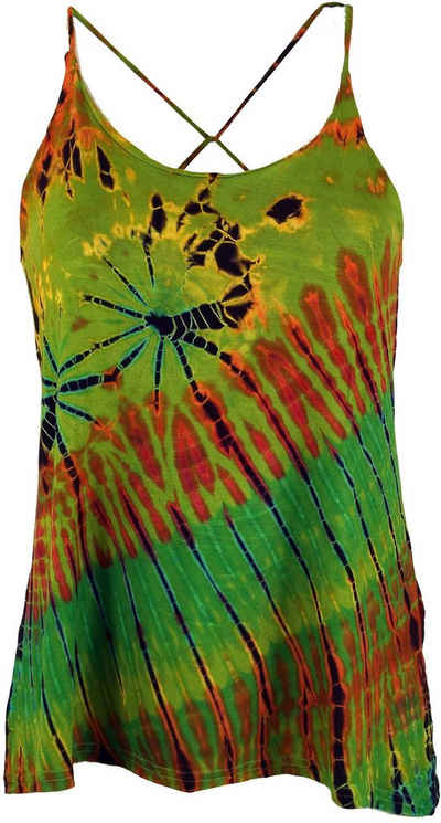 Guru-Shop T-Shirt Batik Hippie Top - grün Festival, Ethno Style, Hippie, alternative Bekleidung