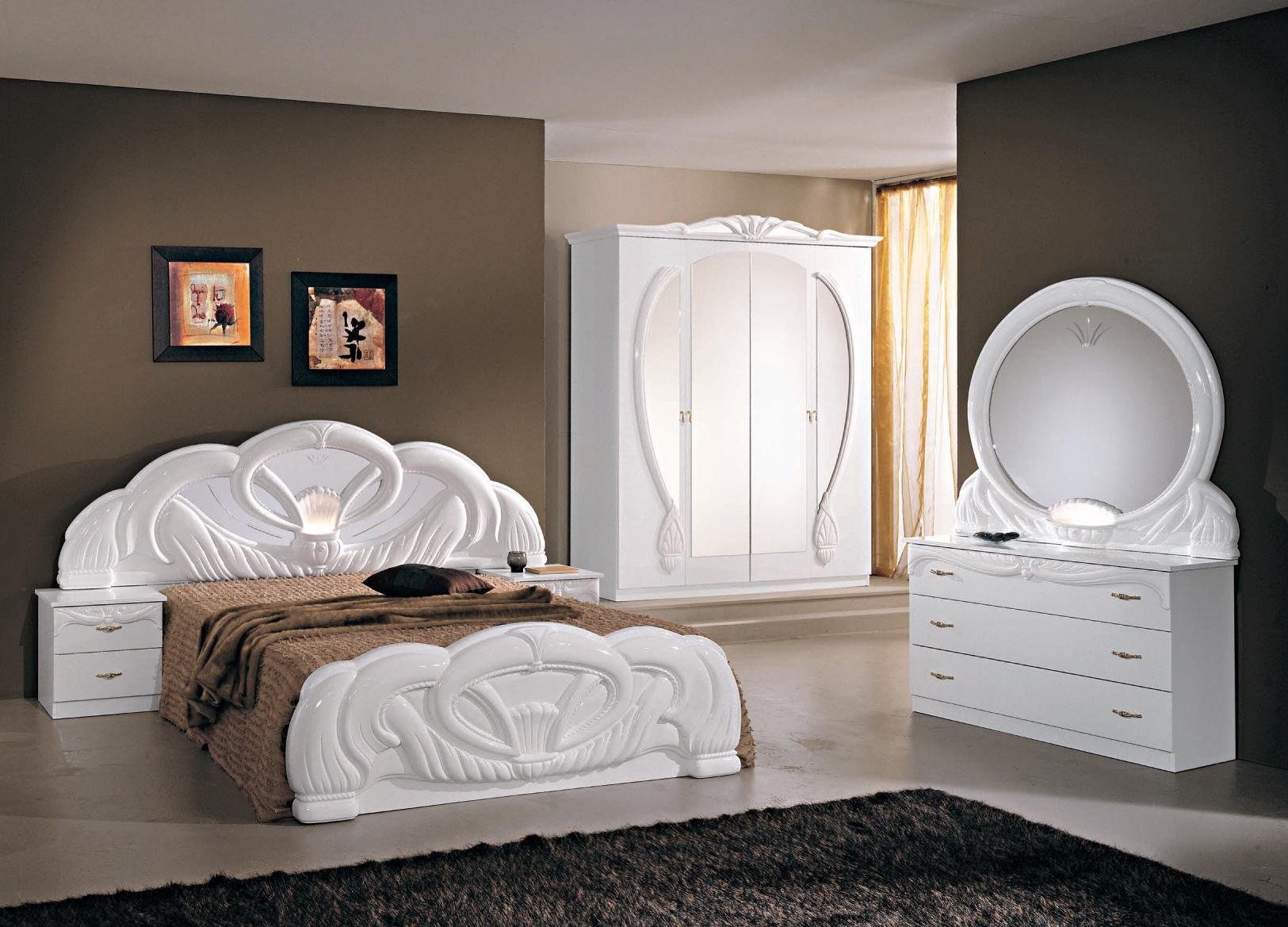 JVmoebel Schlafzimmer-Set Modern Stil Schlafzimmer Set Holz Schrank Bett Luxus 6 tlg. Set Weiß