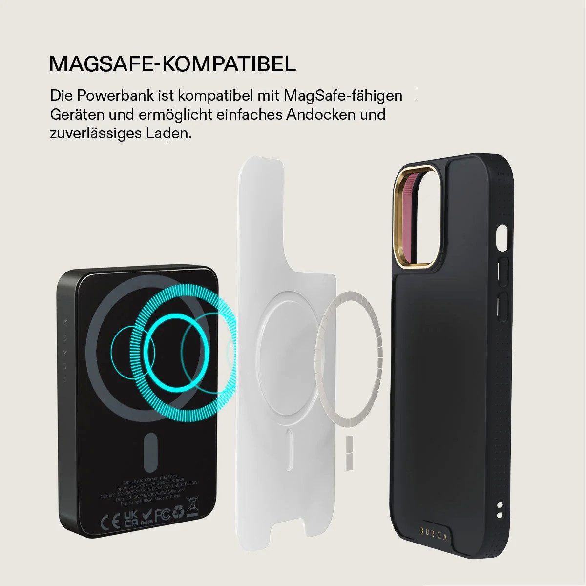 BURGA Barely Yours Magnetic Power Bank 5.000 m/Ah gunmetal Powerbank 5000 mAh