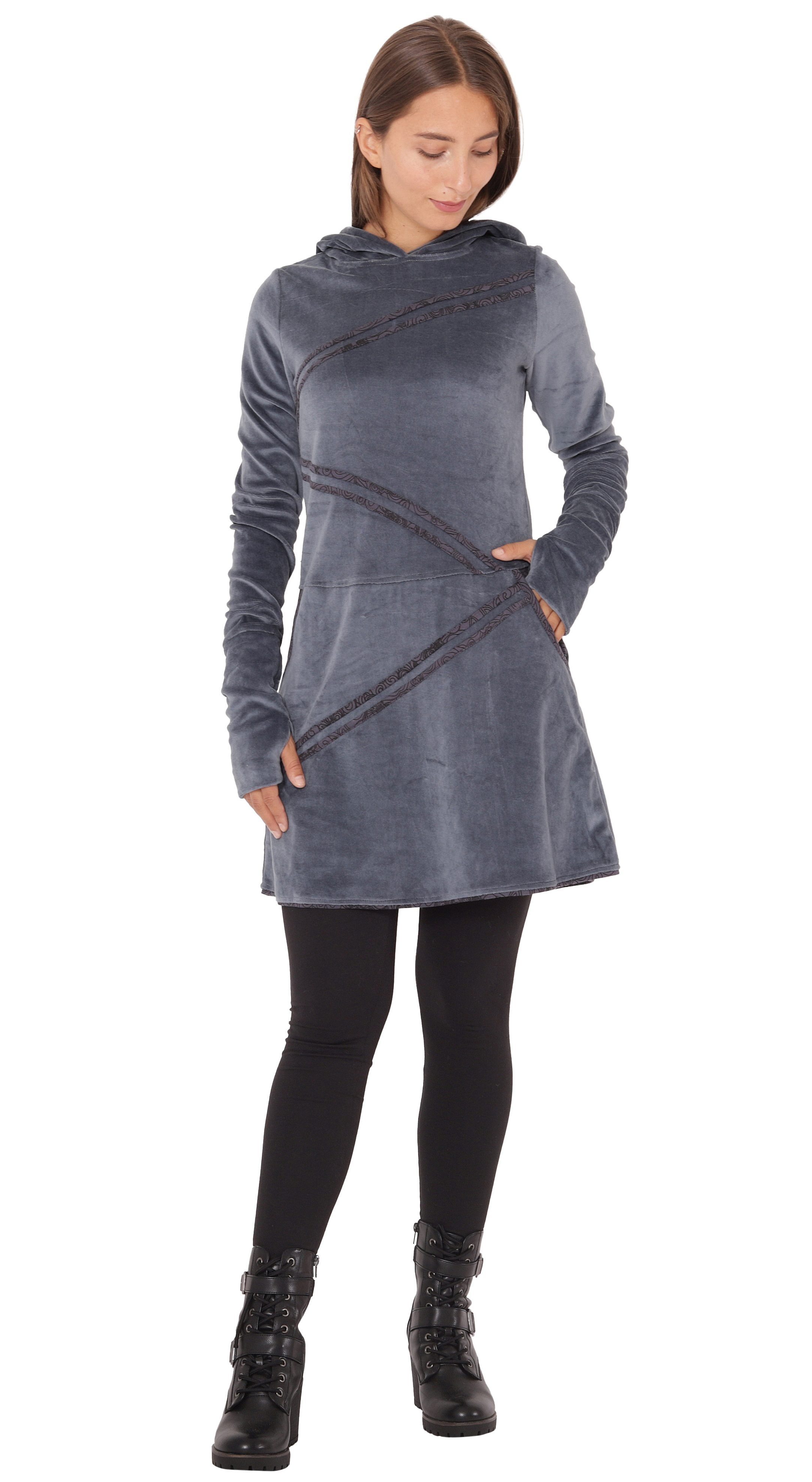 PUREWONDER Samtkleid Samtkleid Winterkleid mit Applikationen und Taschen dr günstig online kaufen