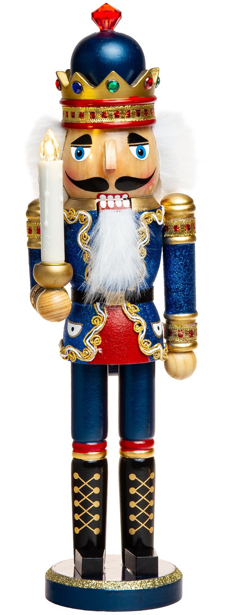 aus KÖNIG blau Holz NK-C Kerze SIKORA LED Nussknacker C02 mit Weihnachtsfigur Deko Glitzer XL -