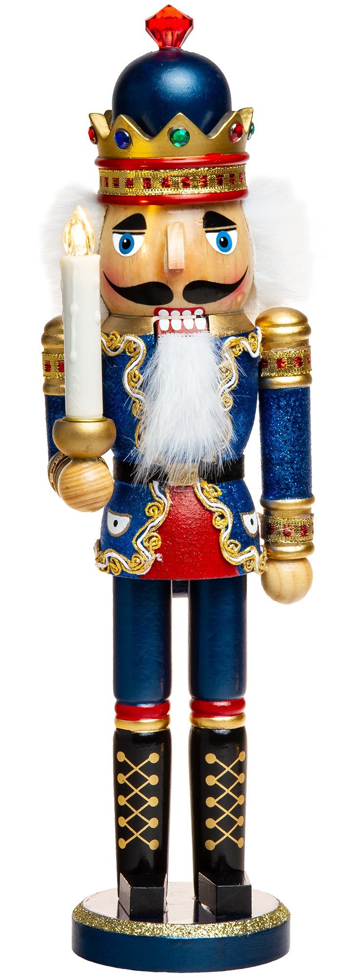 SIKORA Weihnachtsfigur NK-C XL Glitzer Deko Nussknacker aus Holz mit LED Kerze
