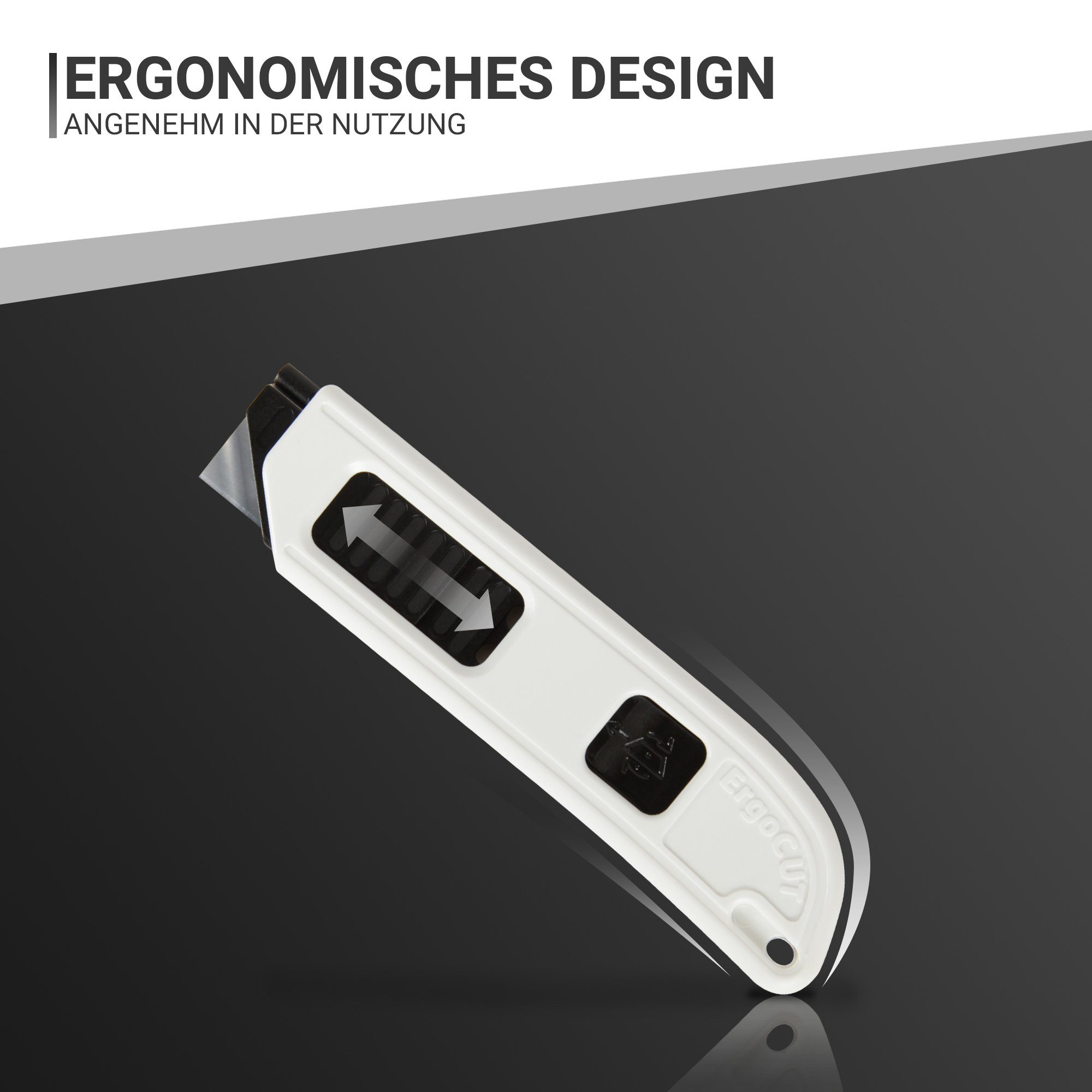 automatischem Teppichmesser ergonomisches beidseitig Cuttermesser Einsatzmöglichkeiten, (1-tlg), bedienbar mit Sicherheitsmesser Design, Klingeneinzug, Bestlivings CM-04884, vielseitige
