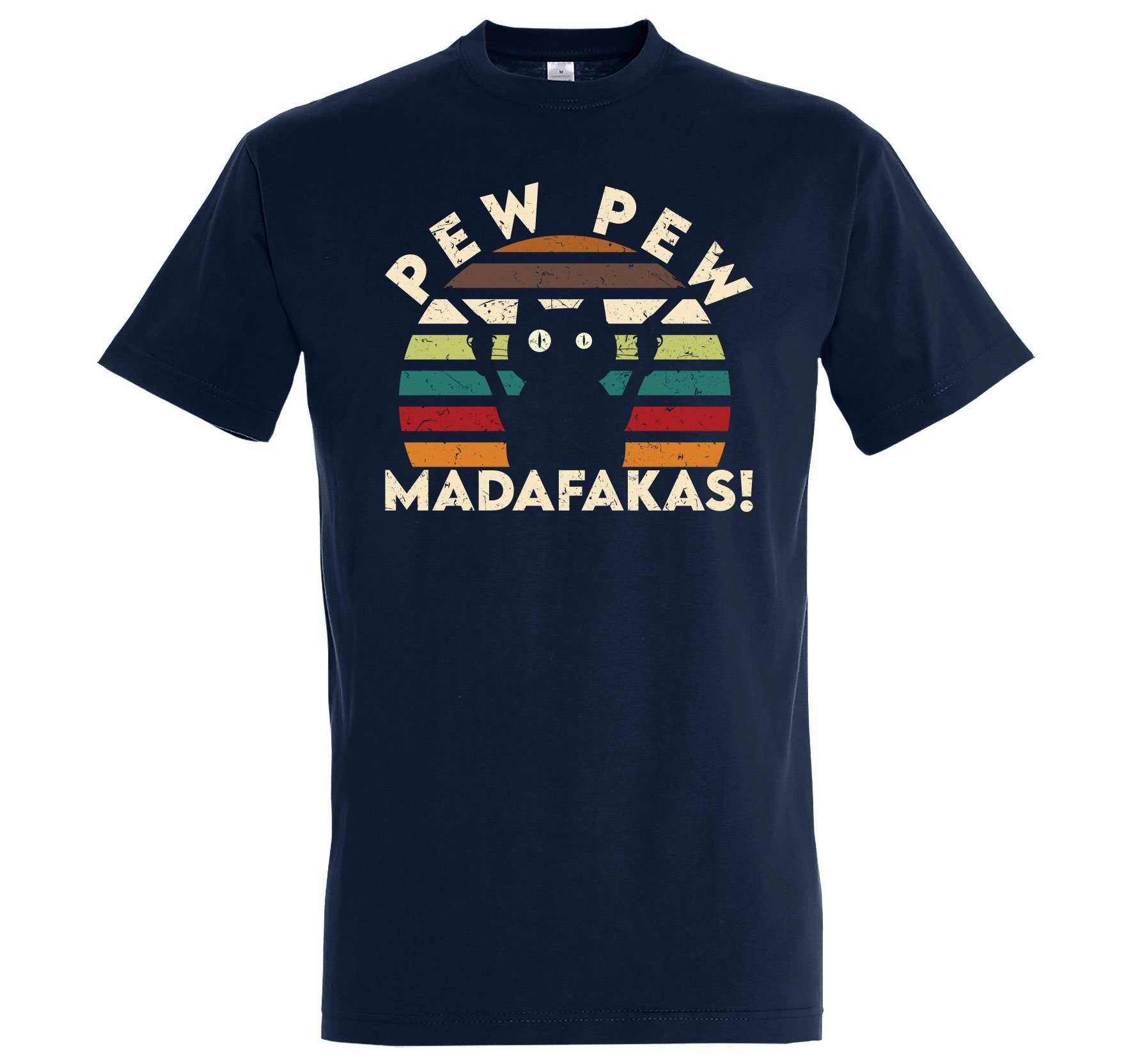 Herren Youth Navy T-Shirt Designz Pew lustigem Shirt mit Madafakas Print Pew Katzen