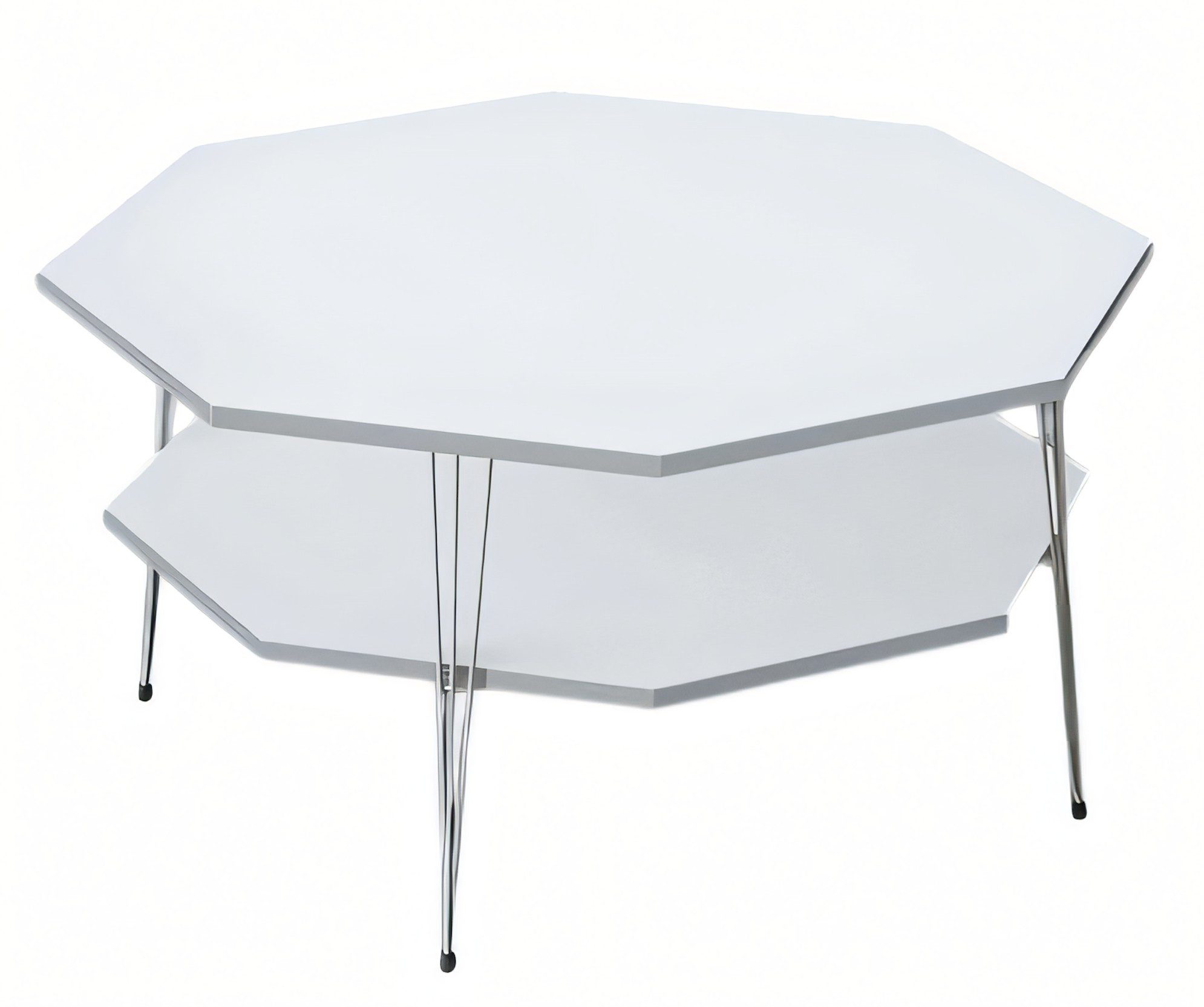 Xlmoebel Couchtisch Moderner achteckiger Tisch aus Holz mit Edelstahlrahmen in Weiß (Packung, Couchtisch), Made in Europa