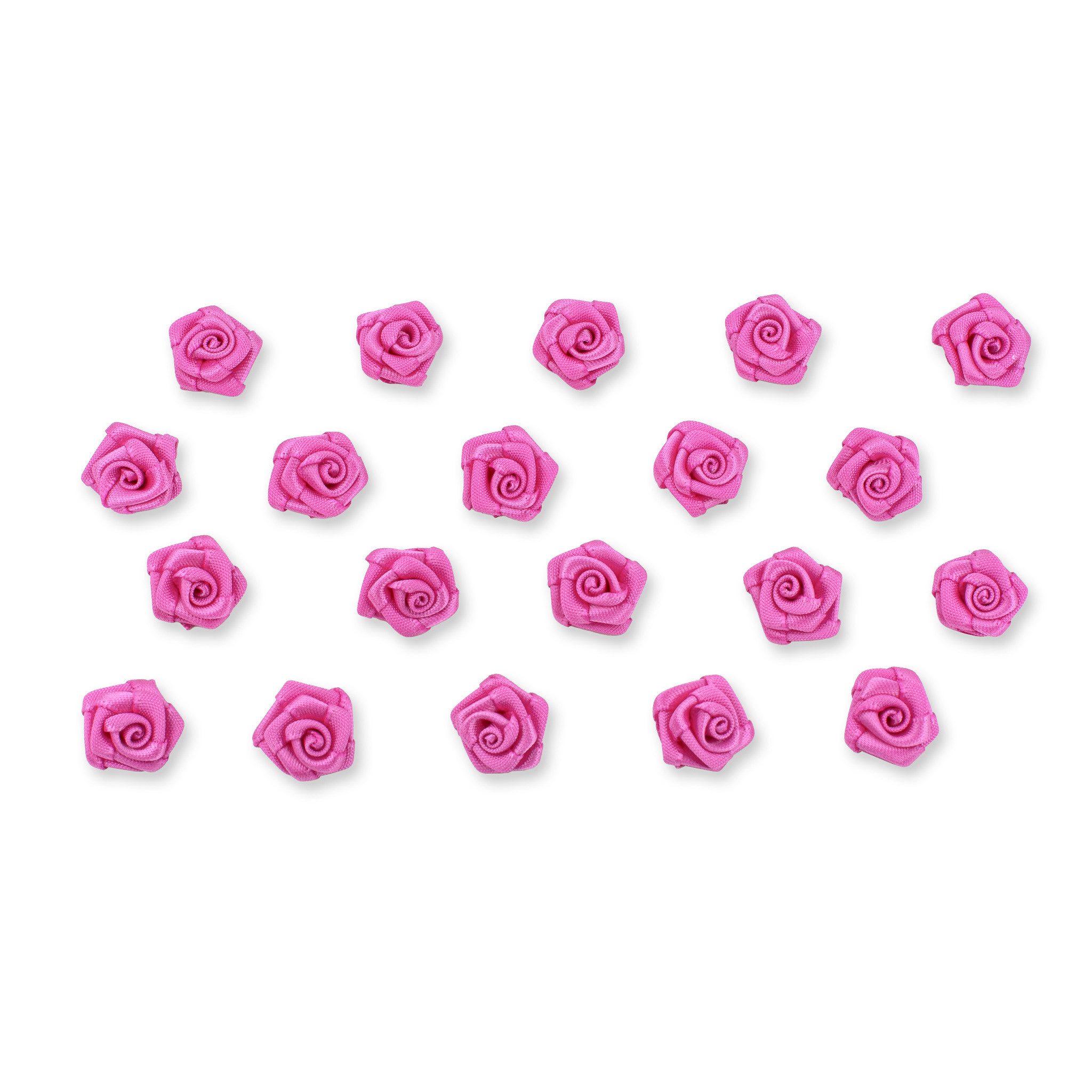 Creativery Streudeko, Satinrosen 15mm zum Basteln & Aufnähen 20 Stück Fuchsia