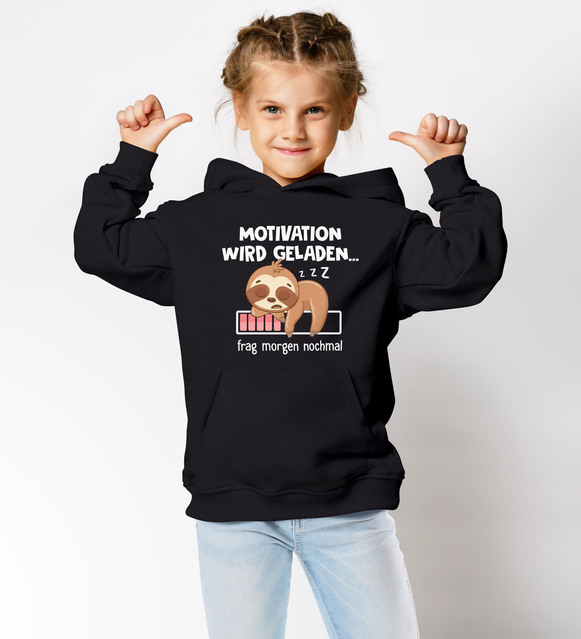 MoonWorks Hoodie Kinder Hoodie Mädchen Faultier Spruch Lustig Aufdruck Print – Bild 3 von 4