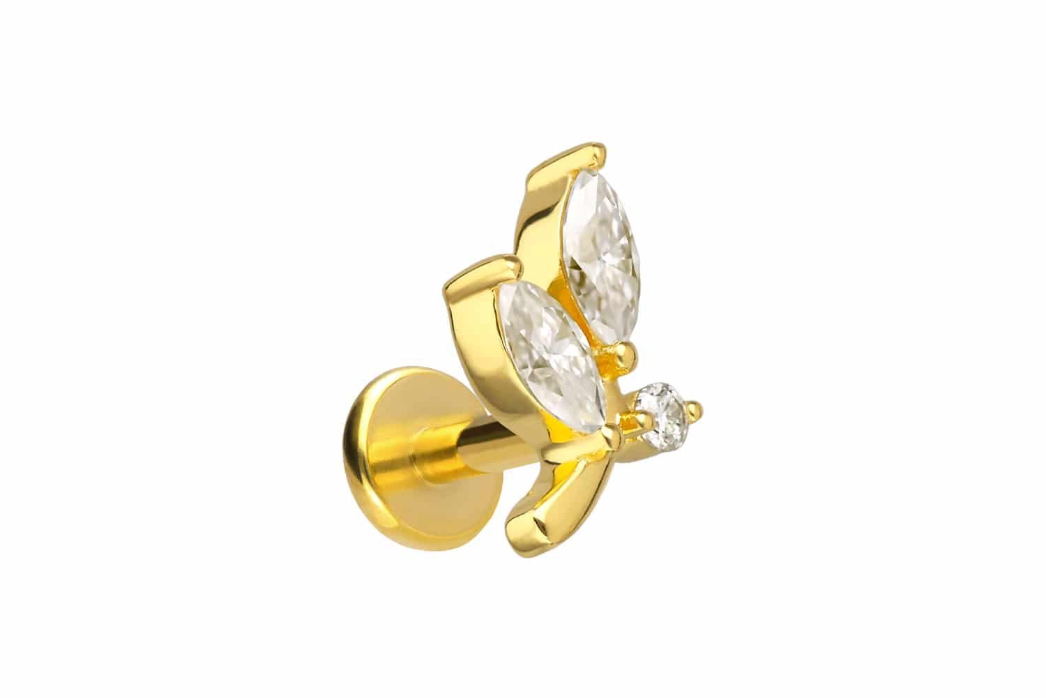 PIERCINGLINE Piercing-Set Titan Labret mit Innengewinde + 925er Silber Aufsatz MOISSANIT-ZWEIG (Labrets, 1-tlg)