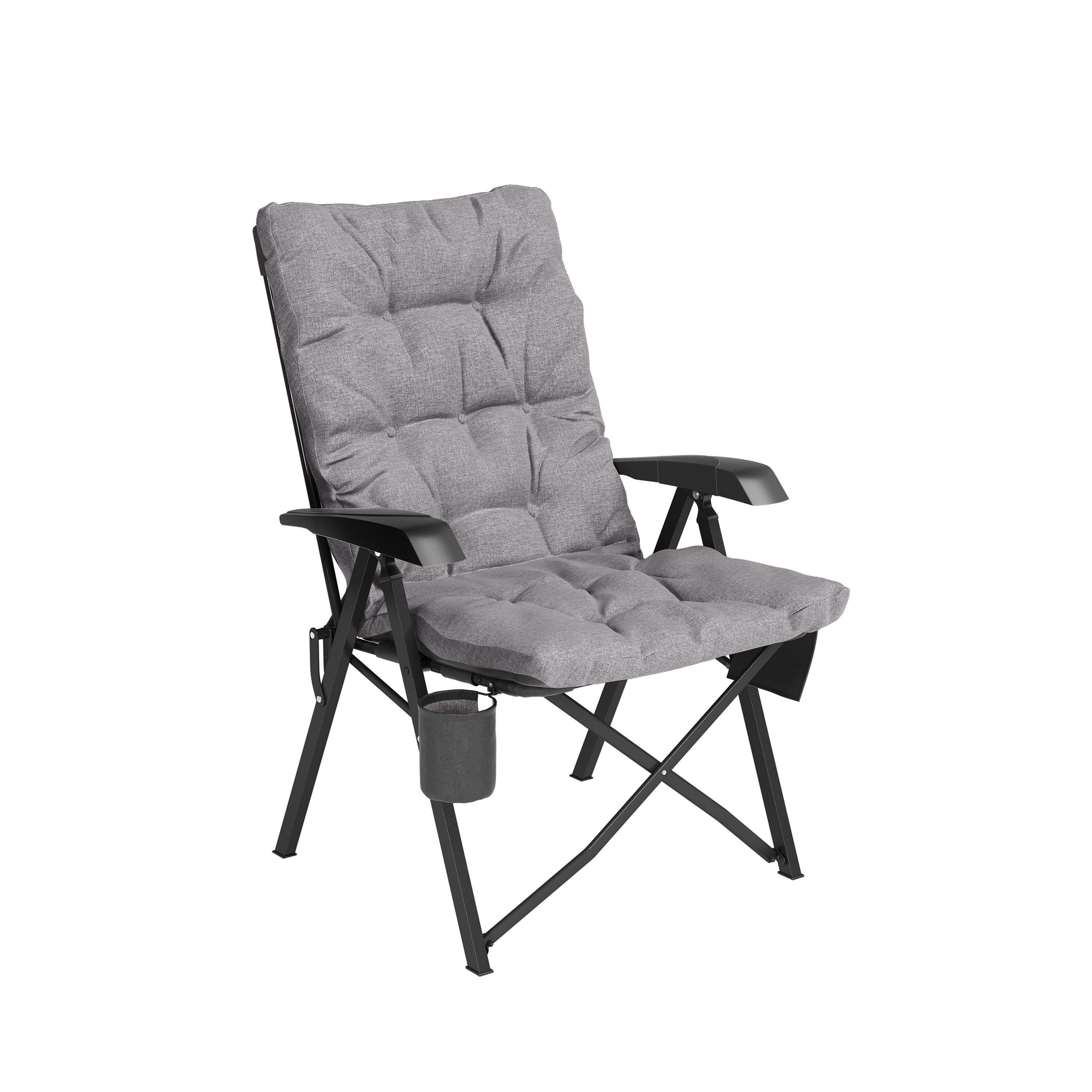 STEELSØN Campingstuhl Hoggar gepolsterter Klappstuhl mit Seitentasche (grau, 51 cm breit), faltbarer Campingstuhl, mit Getränkehalter, Gartenstuhl bis 150kg