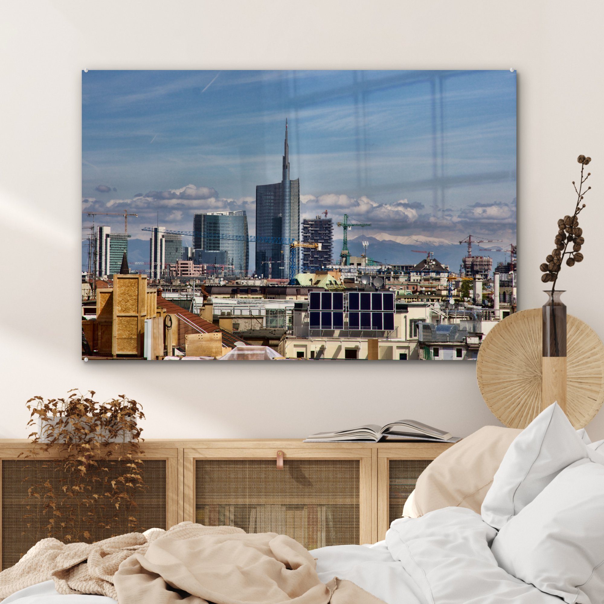 MuchoWow Acrylglasbild Skyline - - St), Schlafzimmer Acrylglasbilder Mailand, Italien & (1 Wohnzimmer