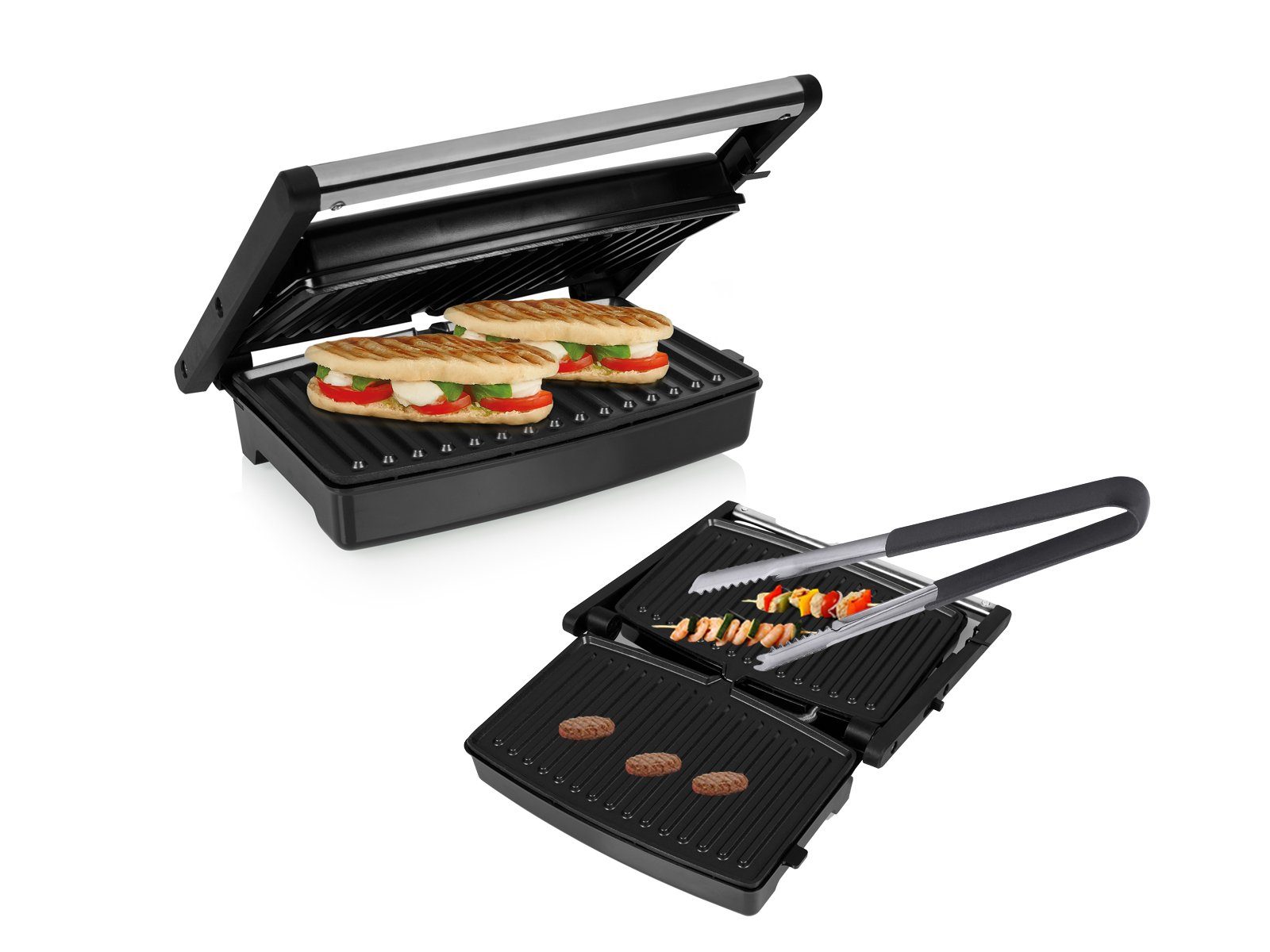 Tristar Kontaktgrill, 1500 W, Elektro Low fat Indoorgrill Panini Multigrill BBQ Snackmaker 27x18cm