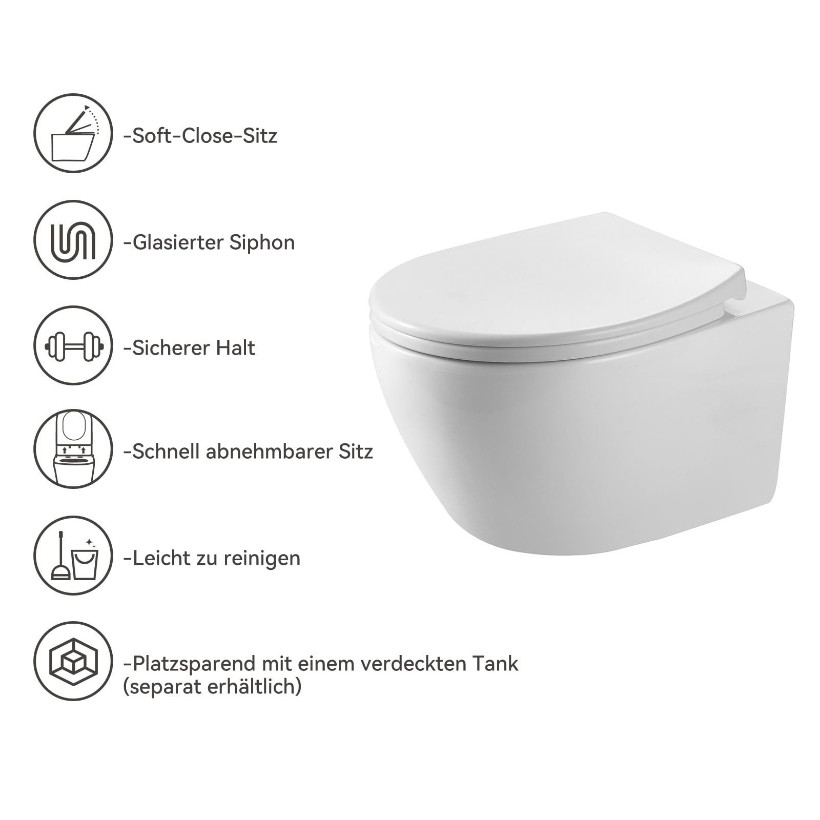 HOROW Vorwandelement WC Toilette Komplettset hänge wc Set Komplett, Hänge WC mit WC Sitz mit Absenkautomatik, Toilette Komplettset, Toilette mit Spülkasten