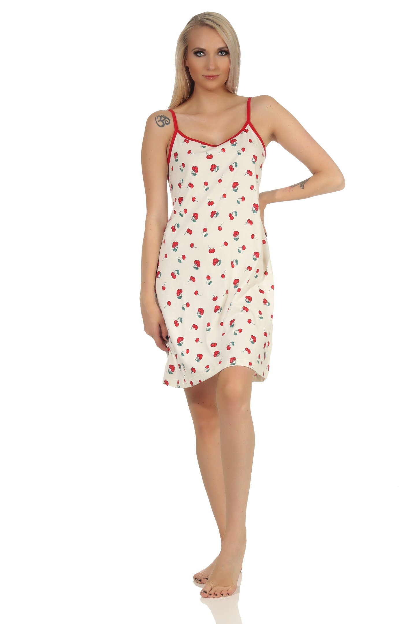 Normann Nachthemd Damen Spaghetti Nachthemd mit Kirschen als Motiv - auch in Übergrößen