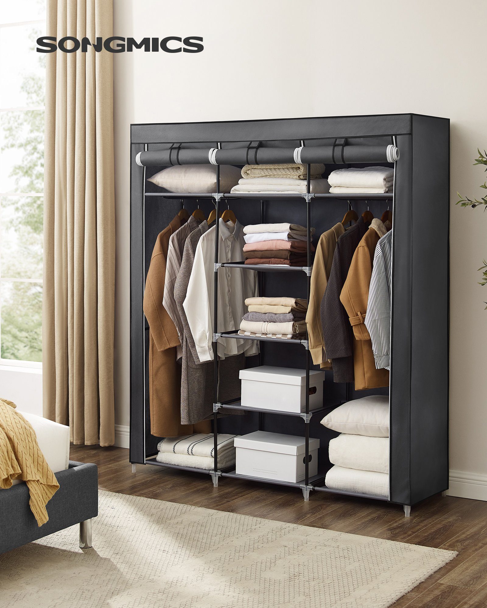 SONGMICS Kleiderschrank faltbare Garderobe mit Kleiderstangen günstig online kaufen