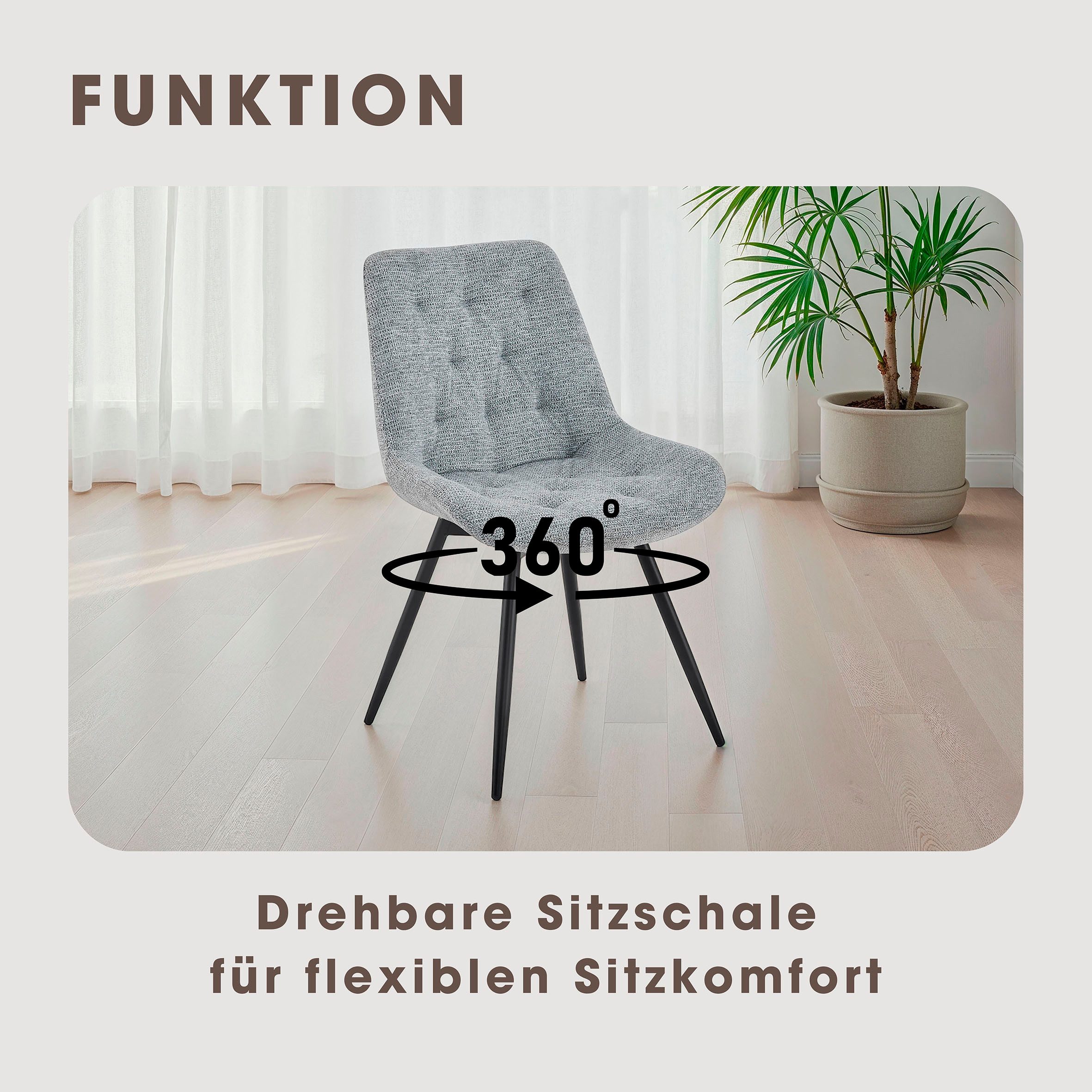 byLIVING Esszimmerstuhl Aragon (Set, 2 St), 360 Grad drehbarer Stuhl, hochwertiger Webstoffbezug mit Steppung