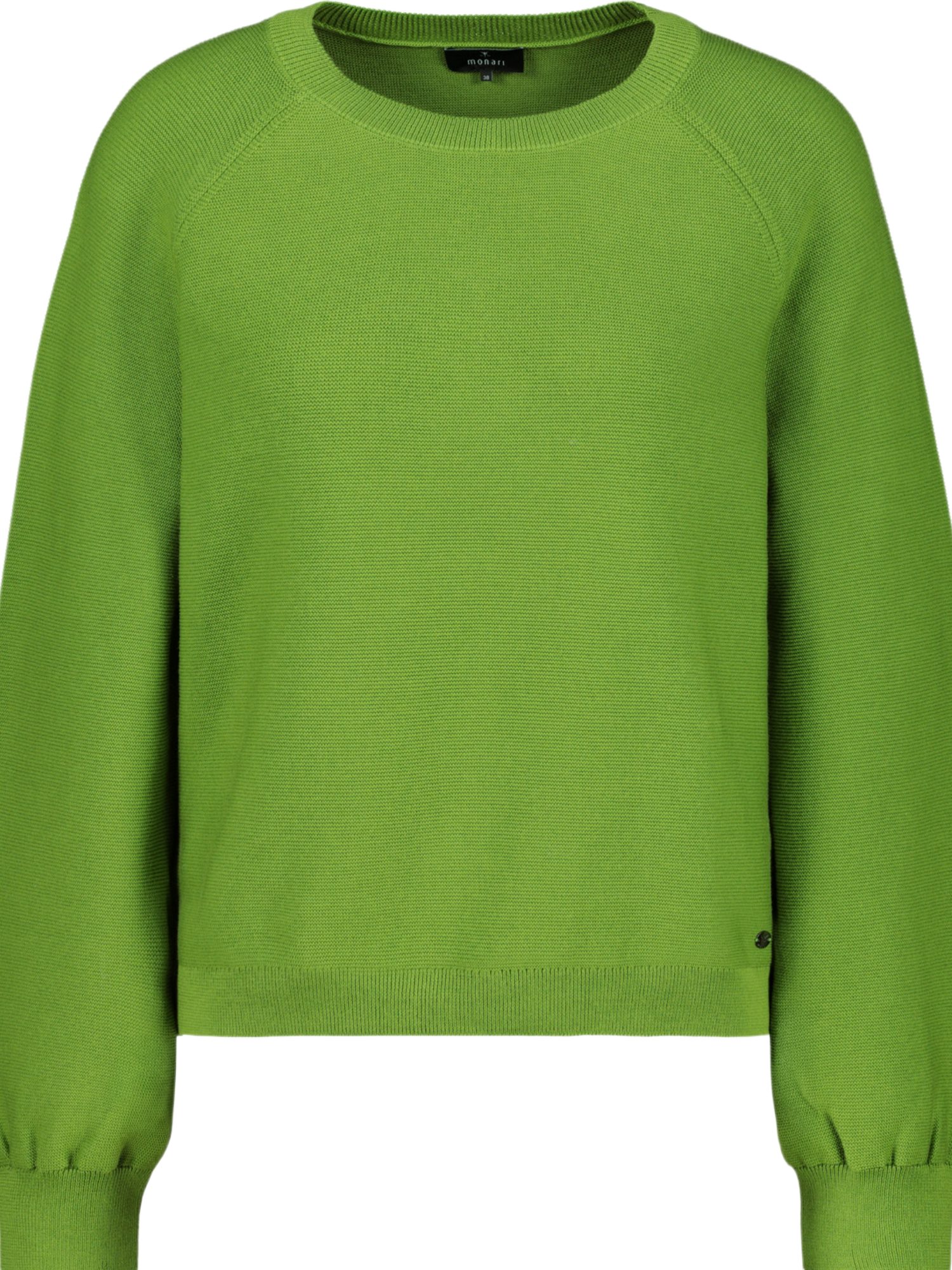 Monari Strickpullover grün,Basic,Baumwolle,Unifarben,Rundhals,Lang,Regular Fit